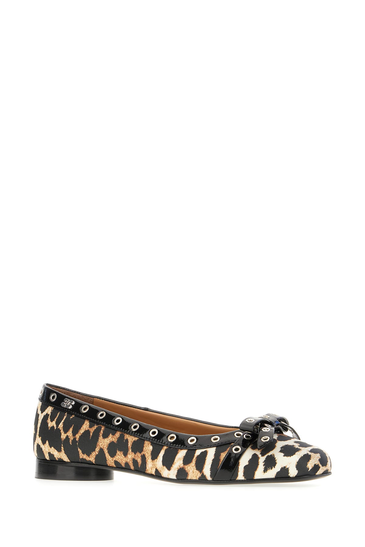 Ganni Multicolor Ballet Flats With Eyelets And All-over Leopard Print