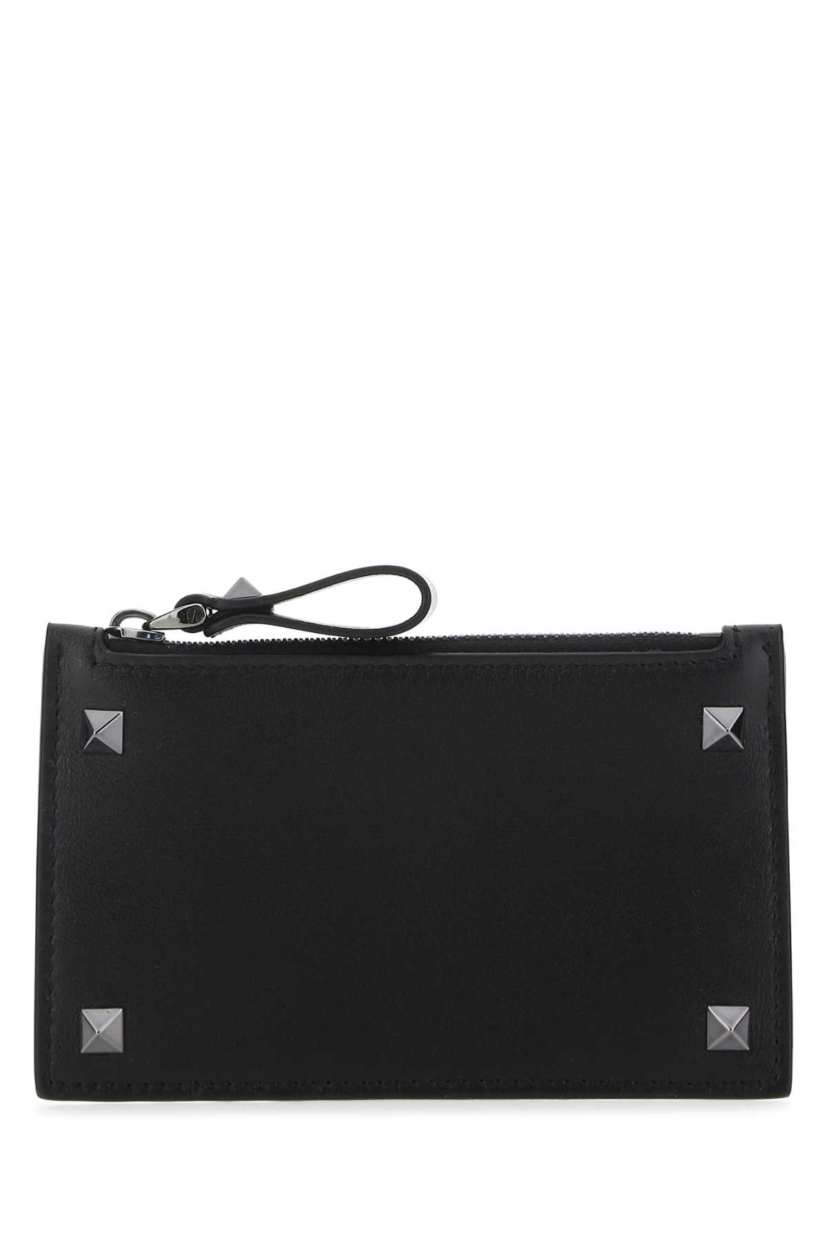 Black Leather Rockstud Card Holder