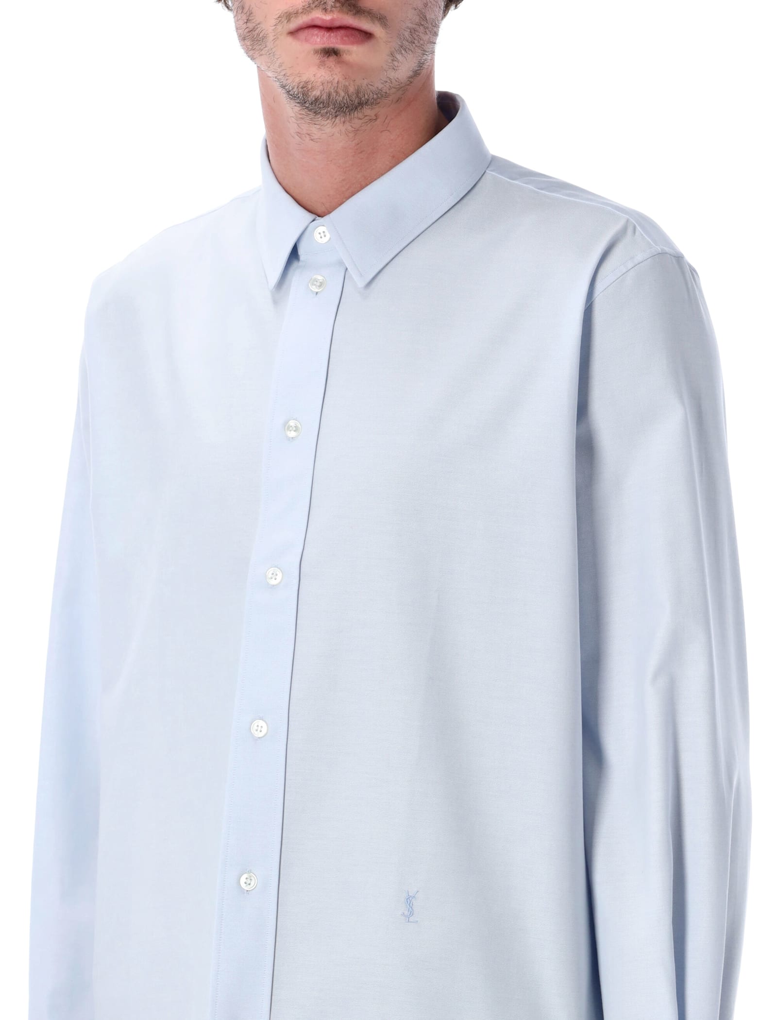 Saint Laurent Cassandre Cotton Oxford Shirt In Blue