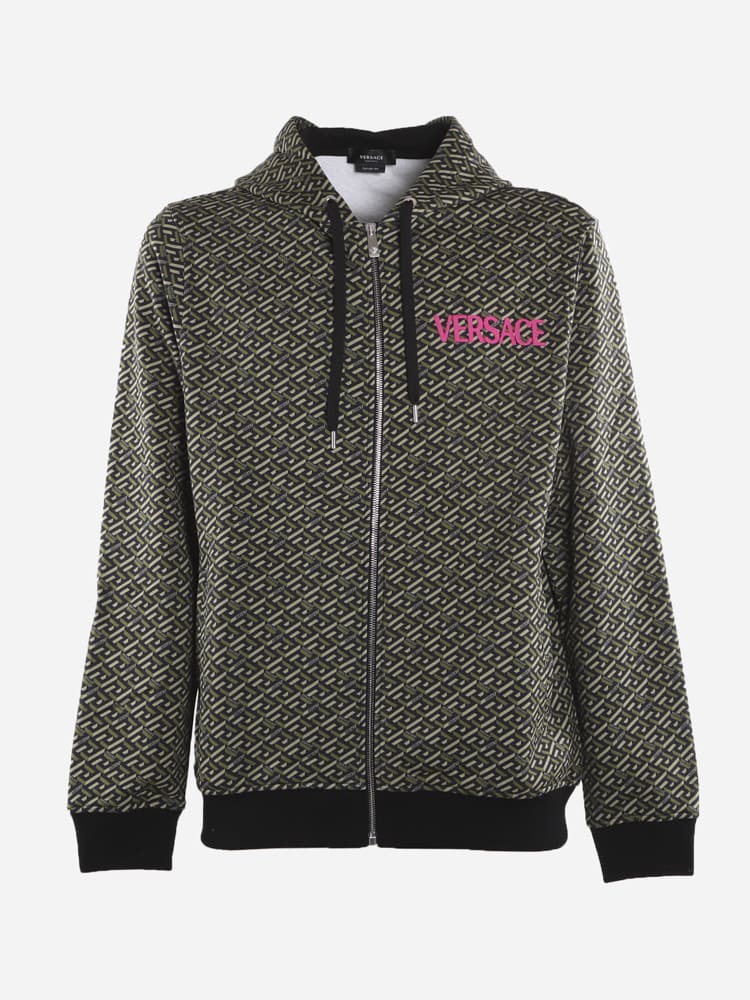 Versace Cotton Sweatshirt With All-over Monogram Print