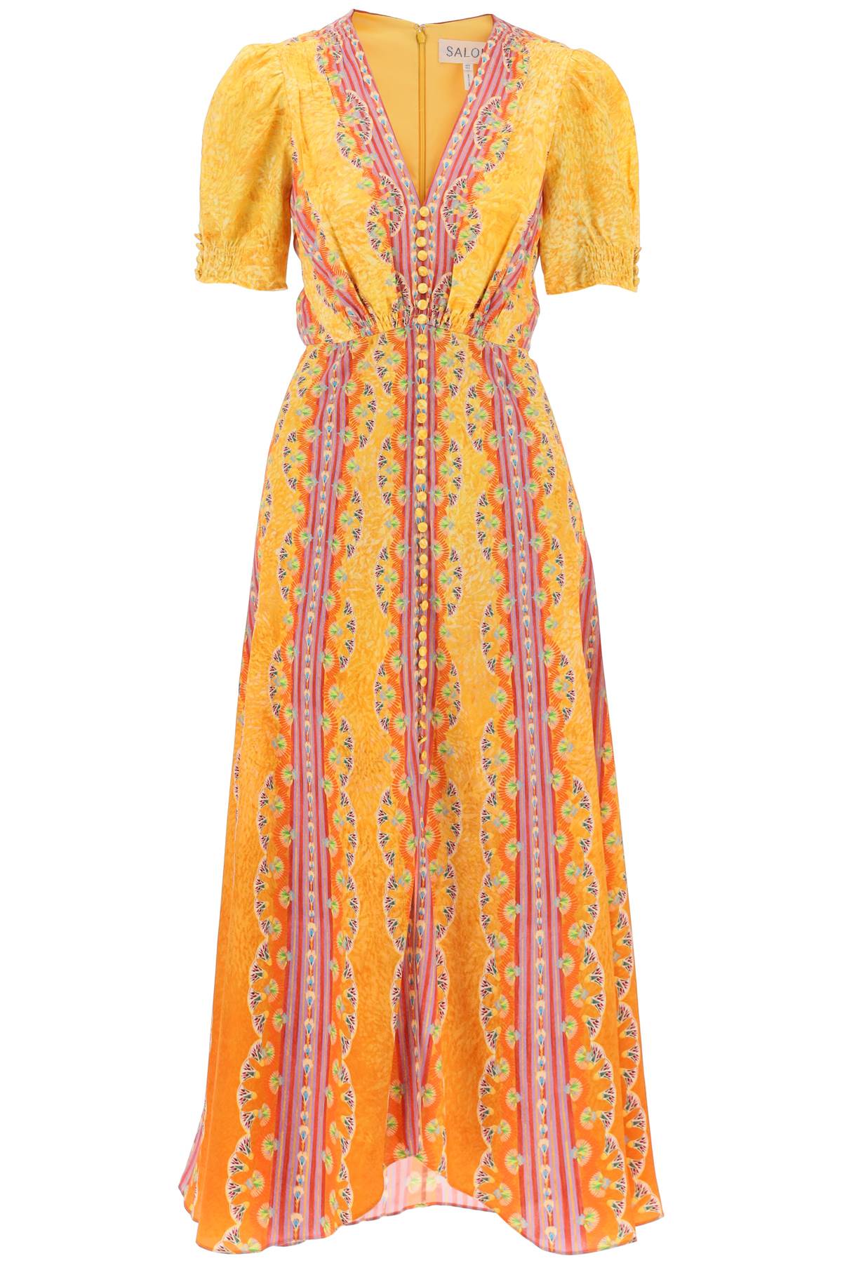 Shop Saloni Long Silk Dress Lea In Eight In Carnival Stripe Plmt (yellow)