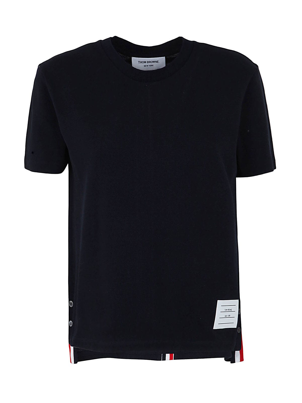 Thom Browne Relaxed Fit Short Sleeve Tee With Center Back Rwb Stripe In Navy