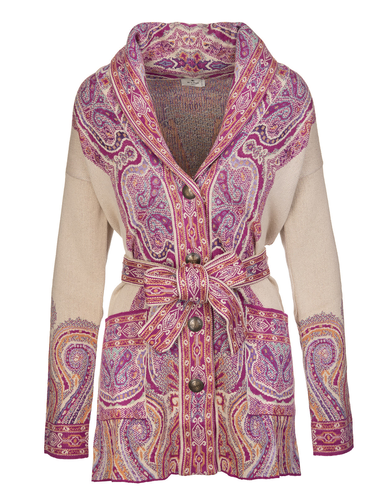 Etro Jacquard Silk Cardigan With Pink Paisley Motifs