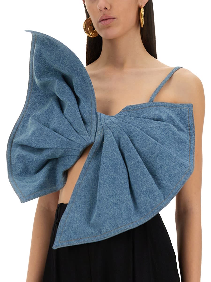 Nina Ricci Twisted Design Top With Sculptural Front In Denim