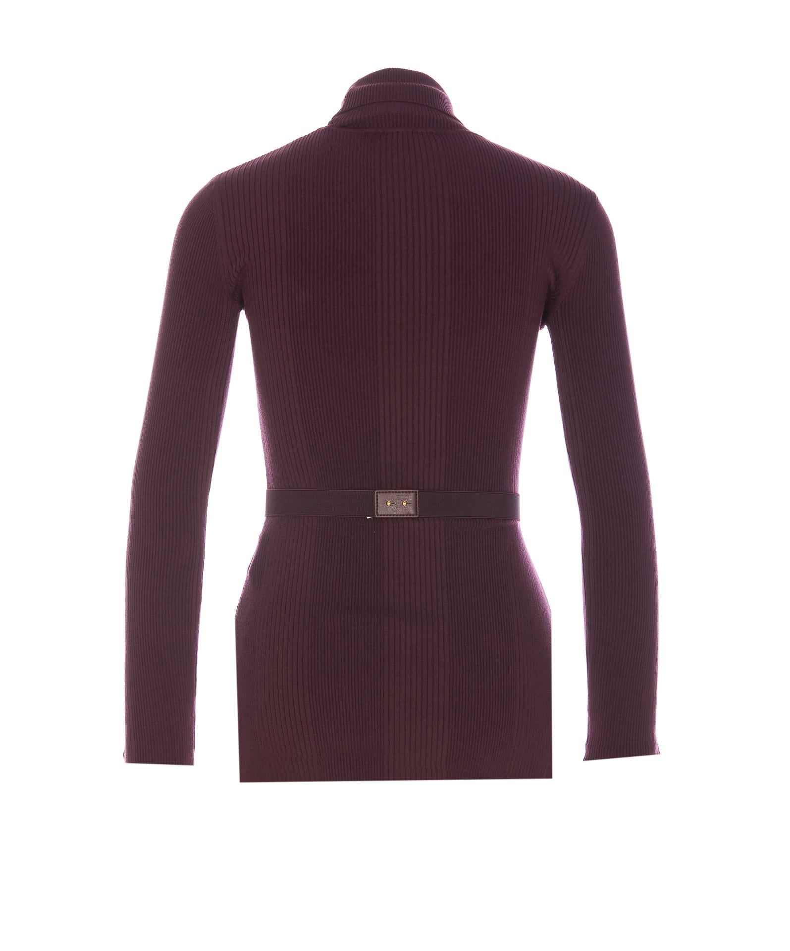 Shop Elisabetta Franchi Logo Embroidered Sweater With Belt  In Bordeaux