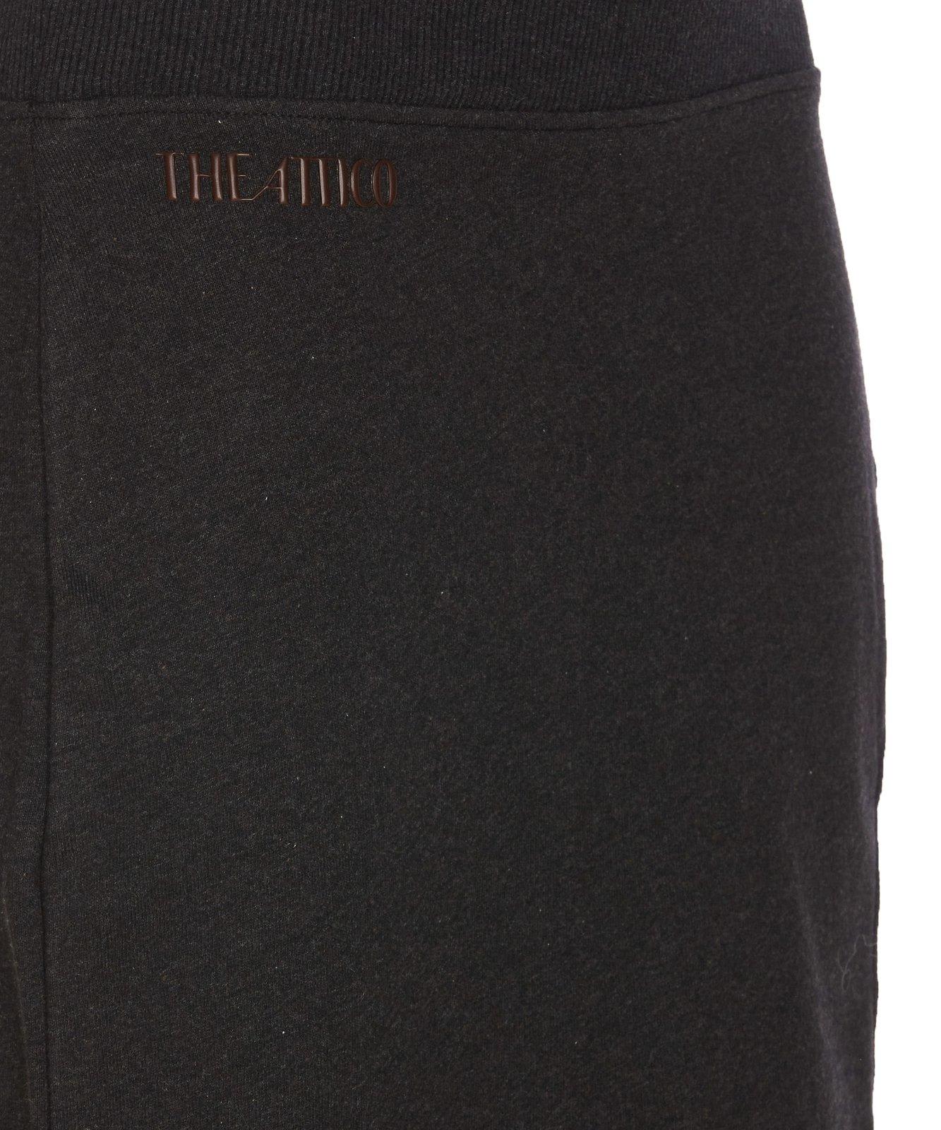 Attico Ribbed Waist Midi Skirt With Side Slit In Nero E Marrone