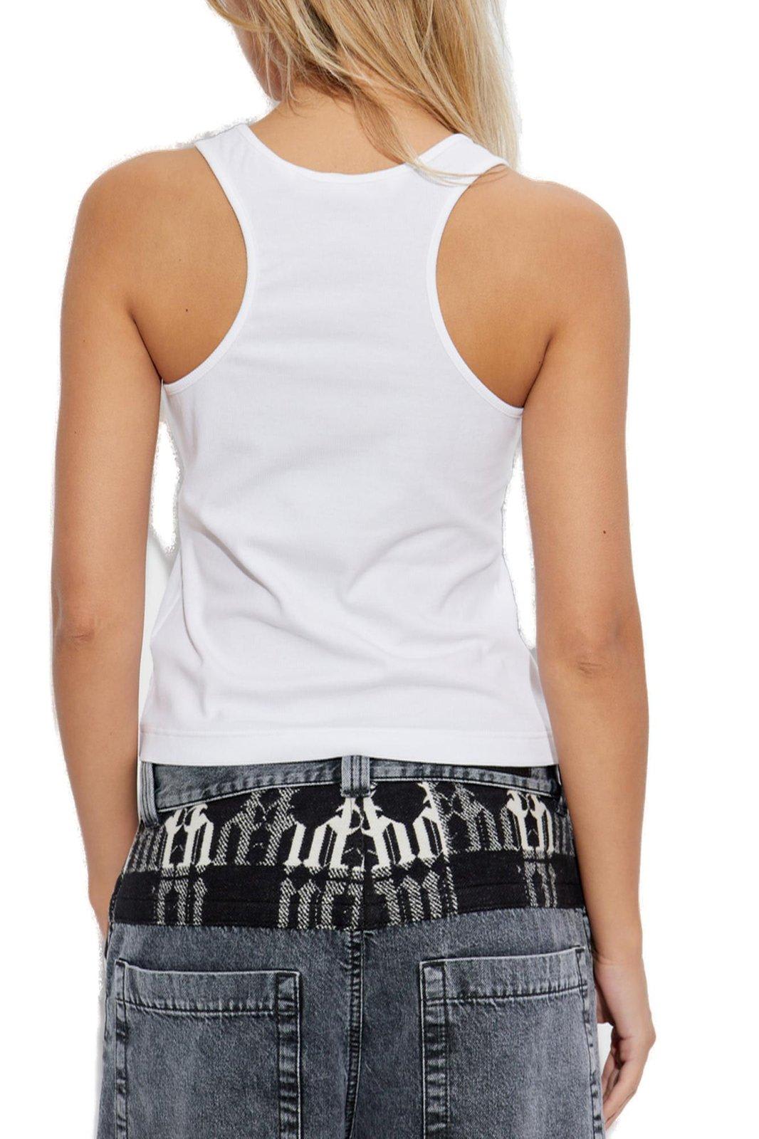 Shop Palm Angels Logo Embroidered Ribbed Tank Top In Black