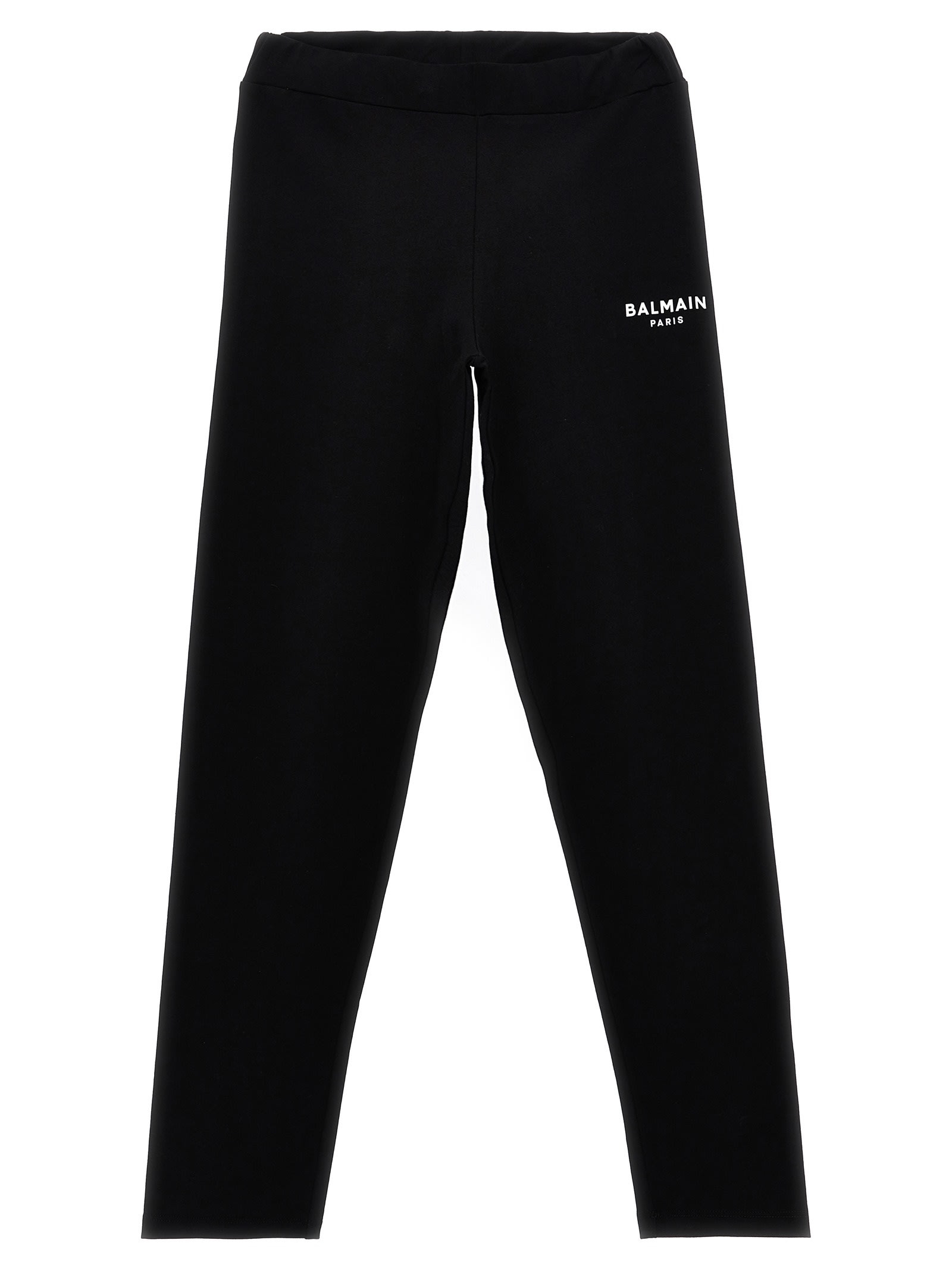 Balmain Logo Cotton-blend Jersey Leggings In White/black