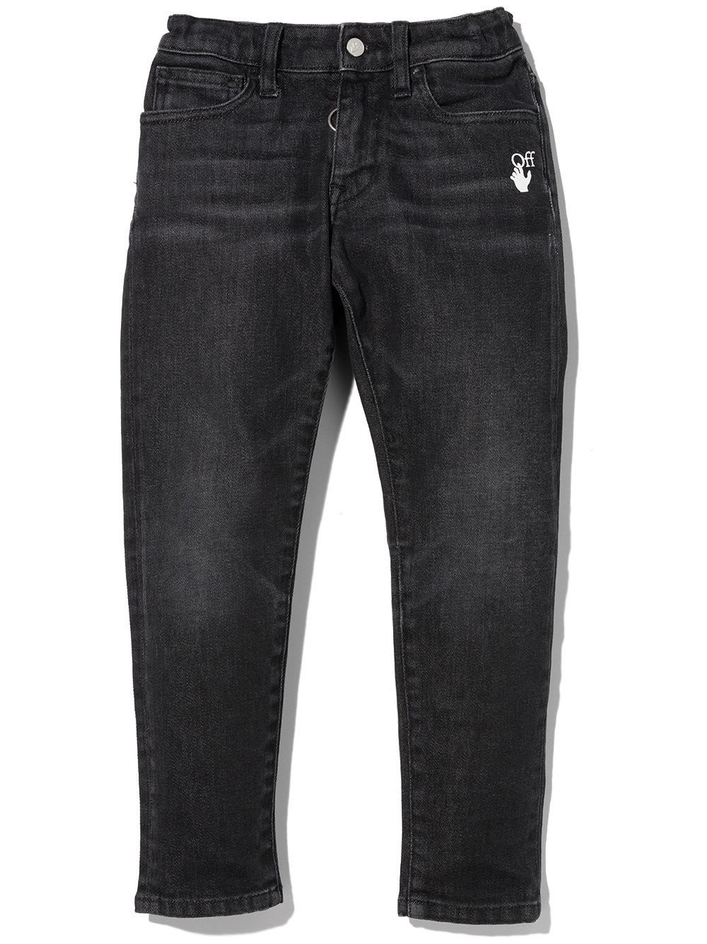 Off-White Black Slim Fit Kids Jeans With Logo And Diagonals