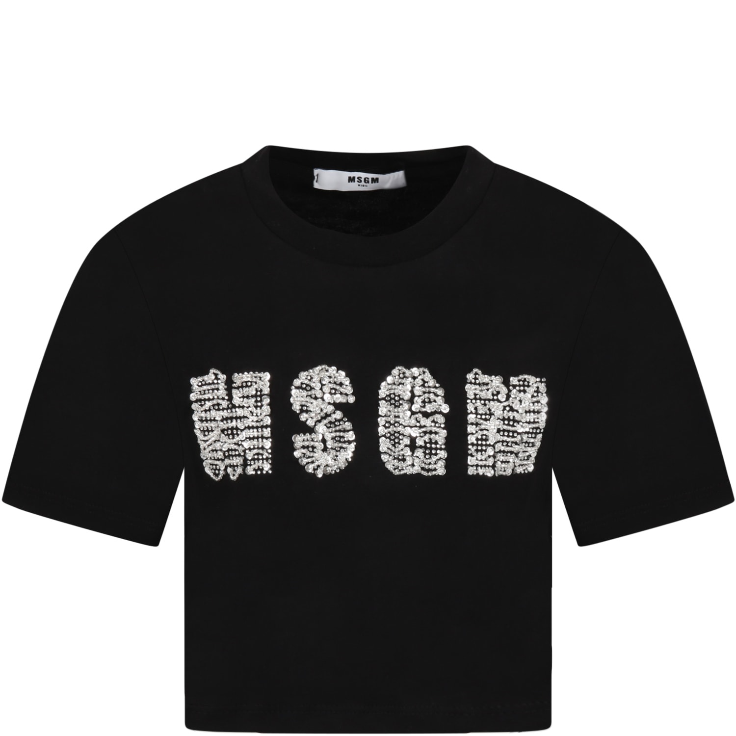 MSGM Black T-shirt For Girl With Silver Logo