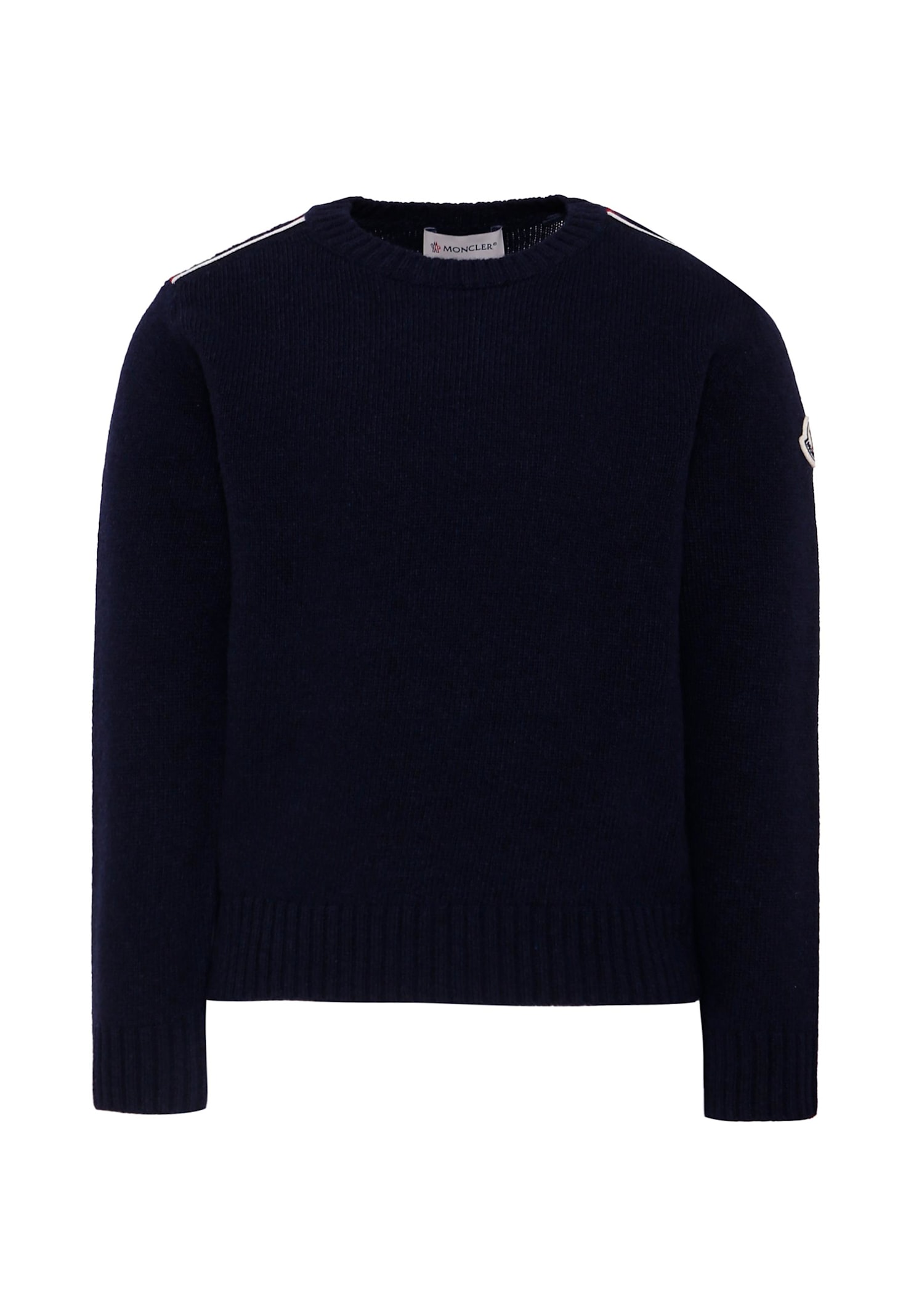 Moncler Blue Sweater For Boy With Logo In Black