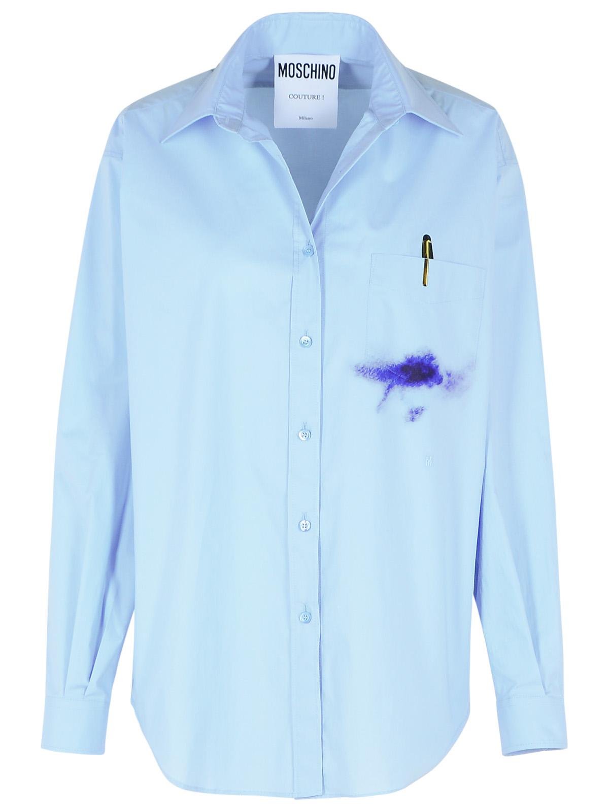 Moschino Multicolor Artistic Splash Long Sleeve Shirt In Clear Blue