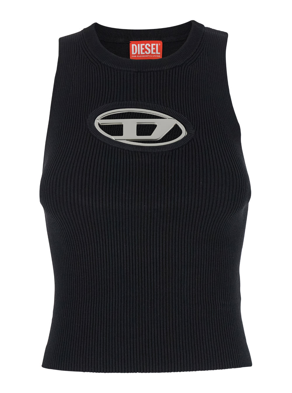 Shop Diesel Black Tank Top With D-logo In Ribbed Knit Woman