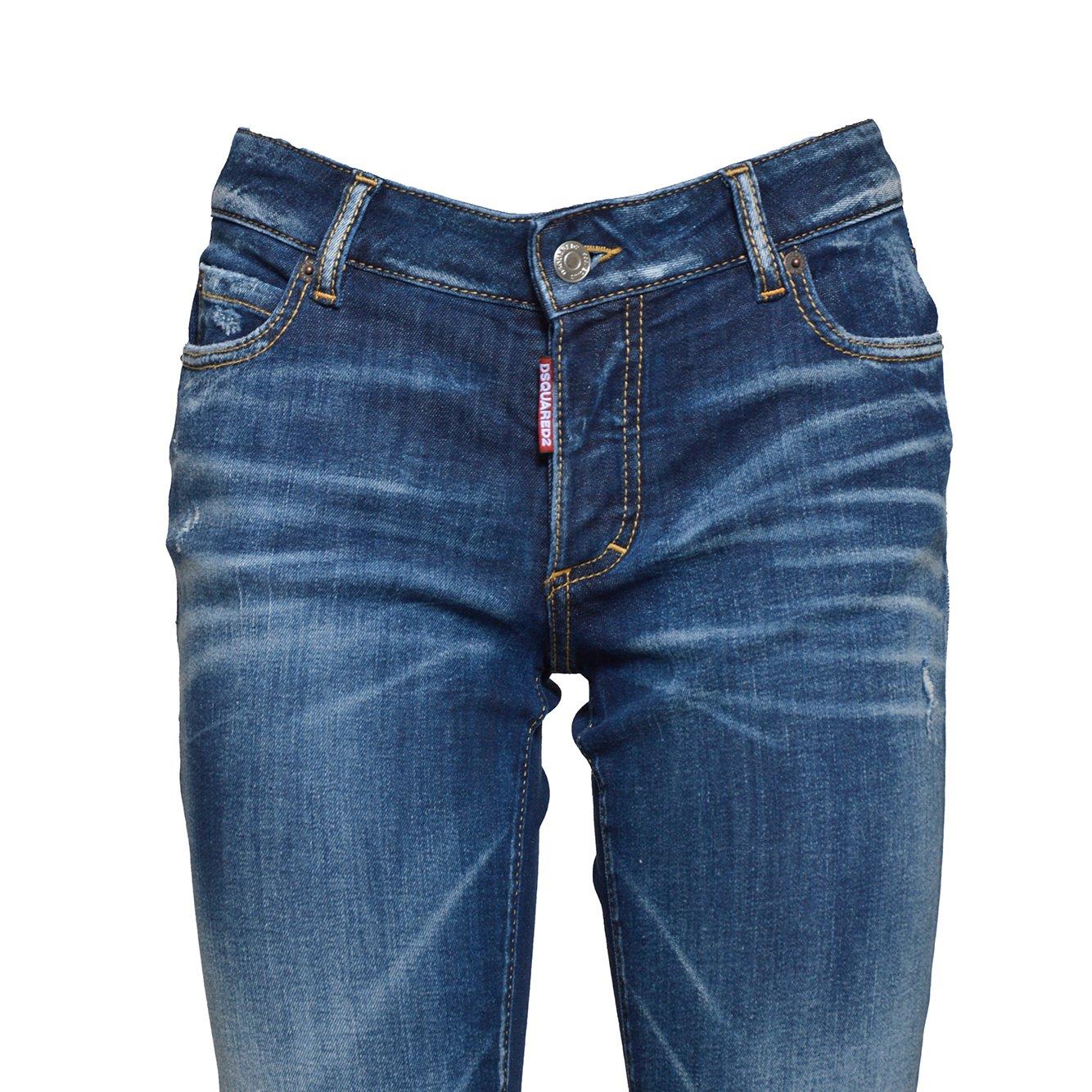 Shop Dsquared2 Logo Patched Faded Slim Jeans In Blu Denim