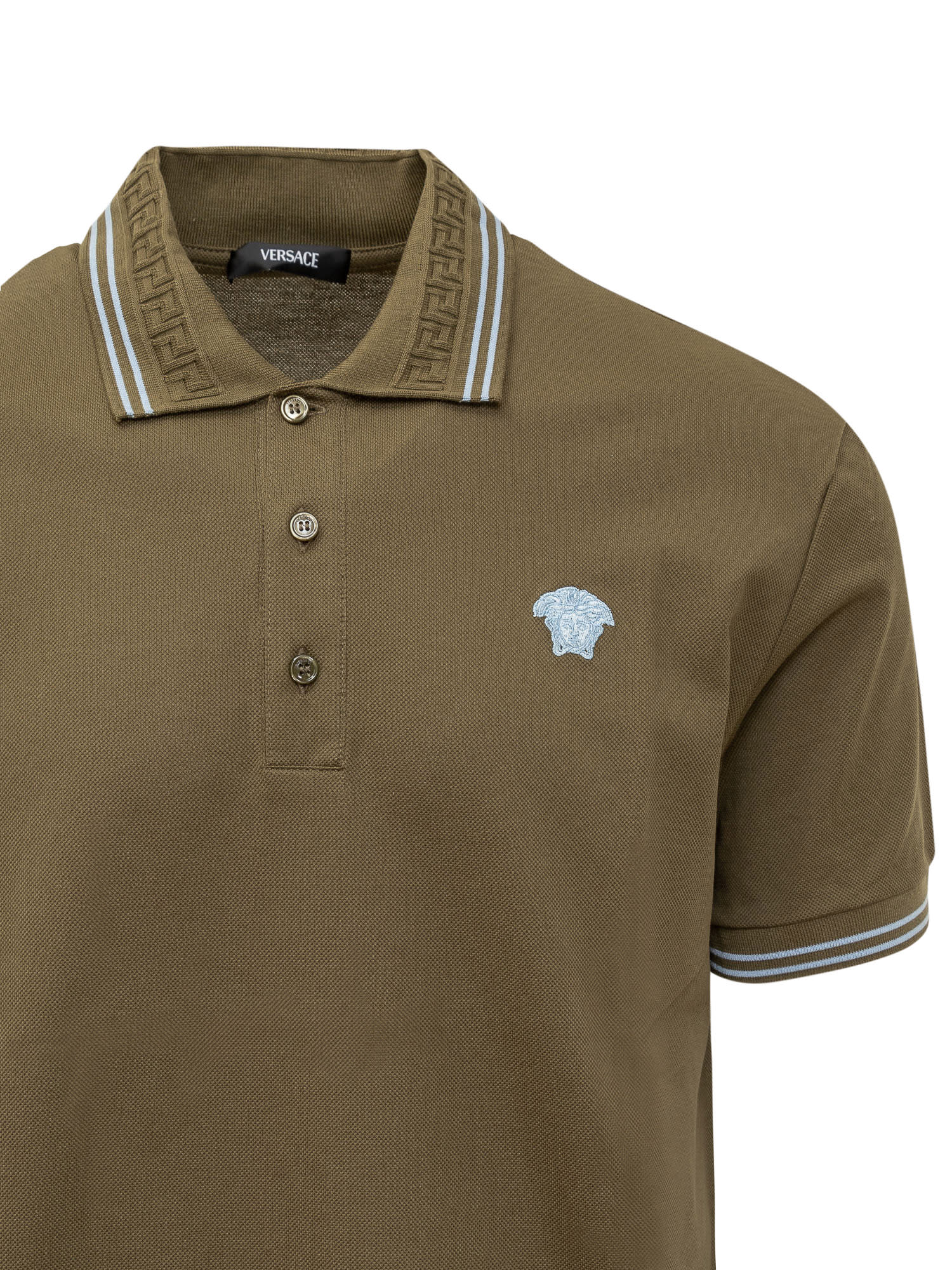 Shop Versace Polo Piquet In Dark Olive