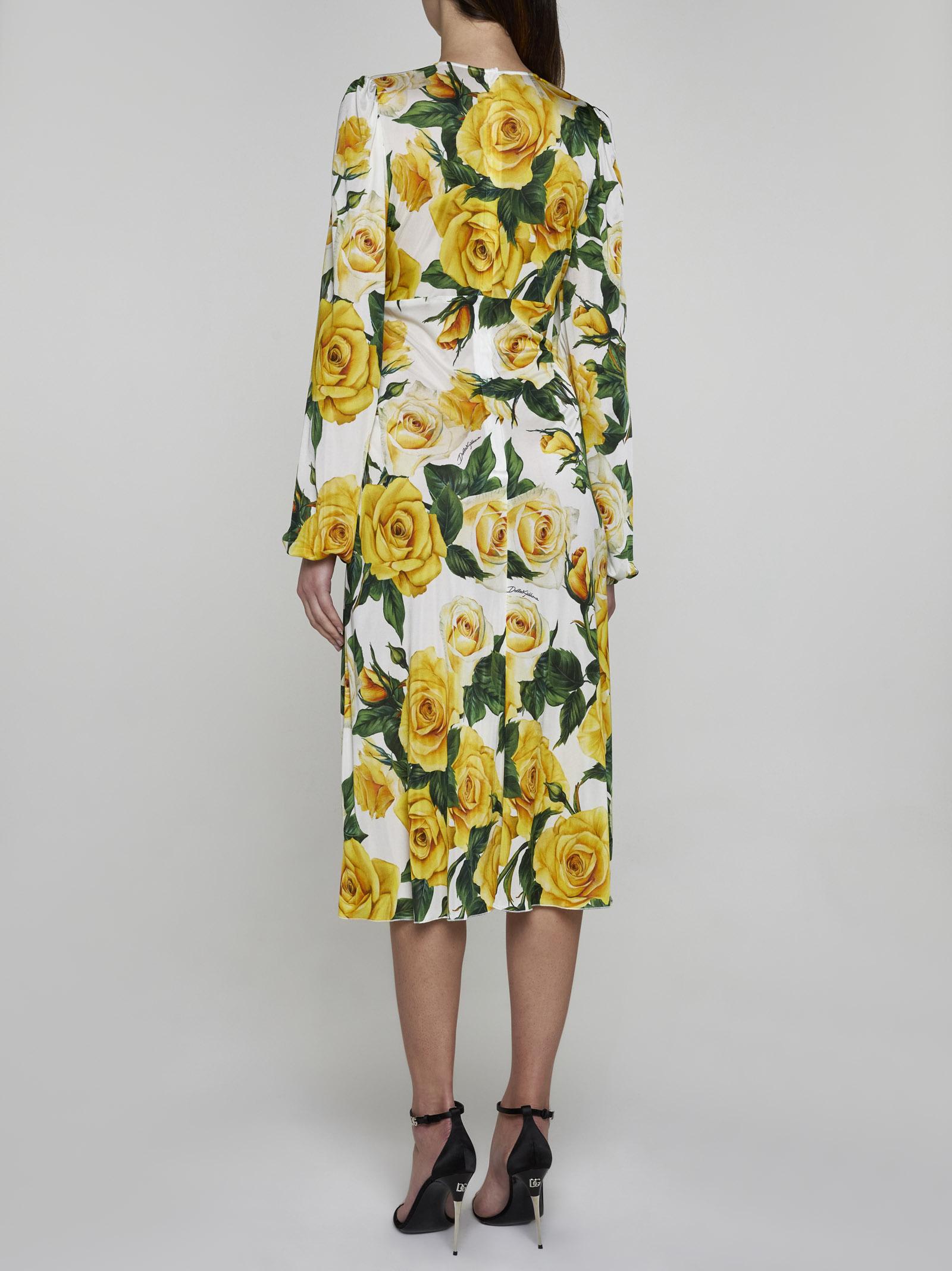 Shop Dolce & Gabbana Print Silk Midi Dress In Yellow