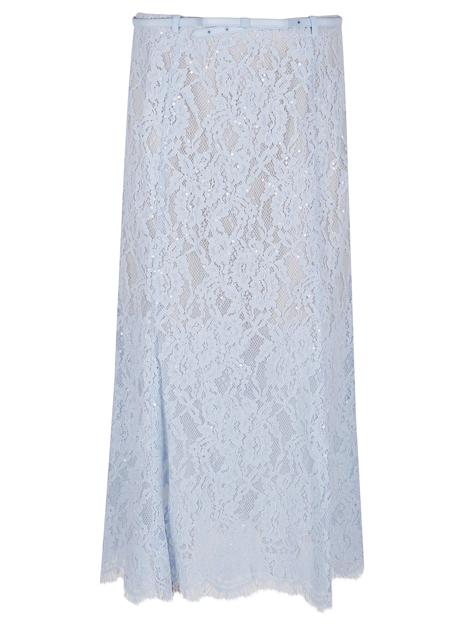 Blue Lace Flared Midi Skirt