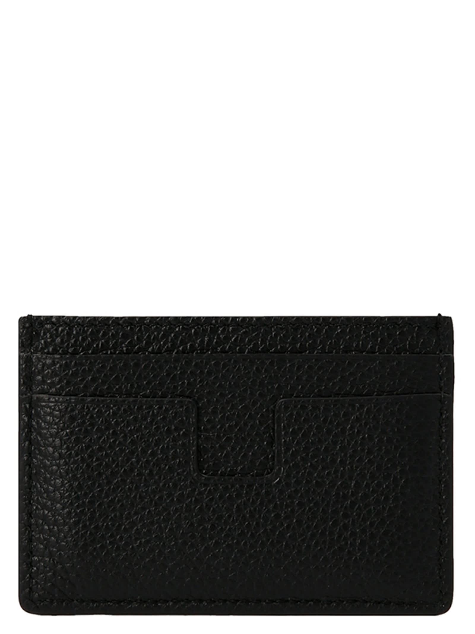 Shop Tom Ford Logo Leather Card Holder In Black