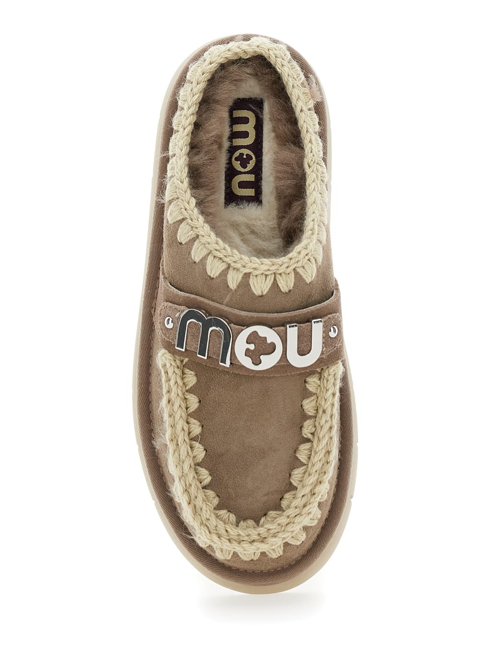 Mou Bounce Brown Mules With Logo Lettering And Open Rear In Suede Woman In Gray