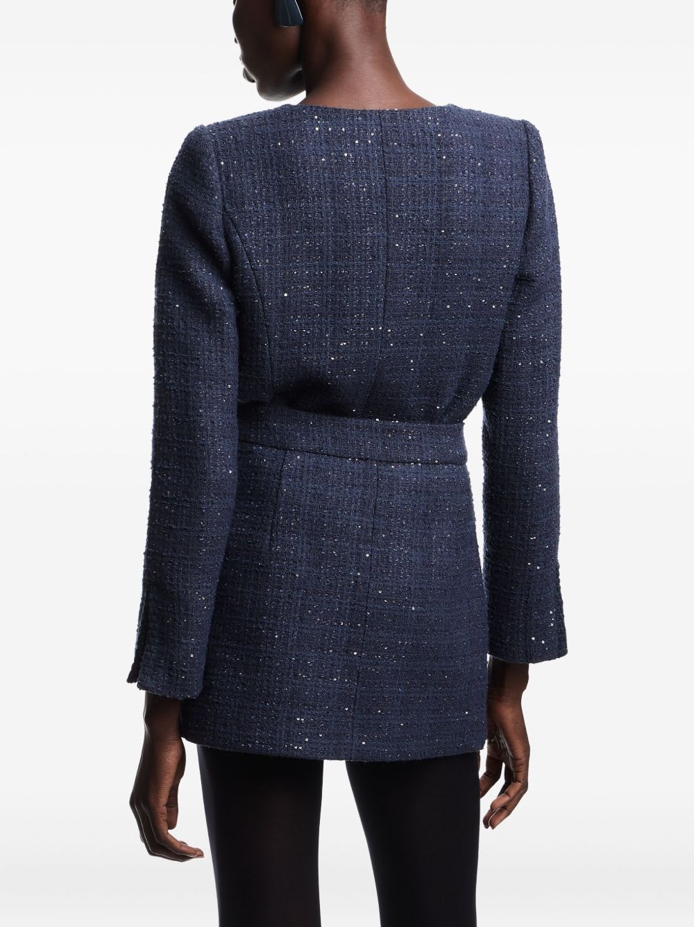 Emporio Armani Lurex Tweed Mini Skirt With Micro Sequins In Blue
