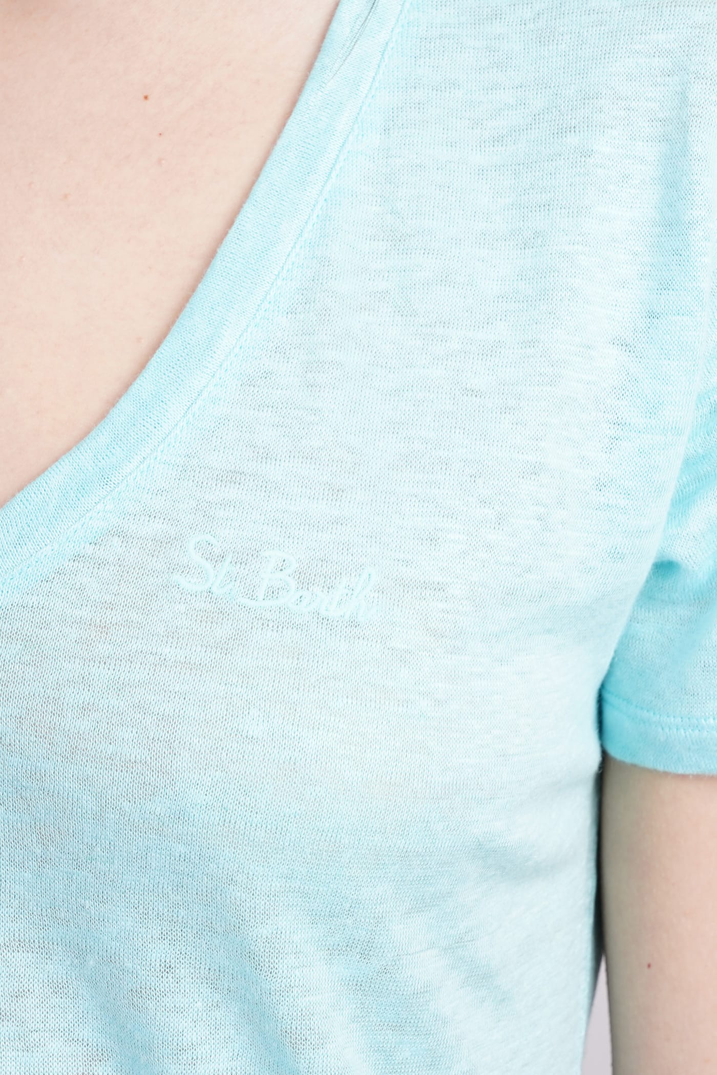 Shop Mc2 Saint Barth Eloise T-shirt In Cyan Linen