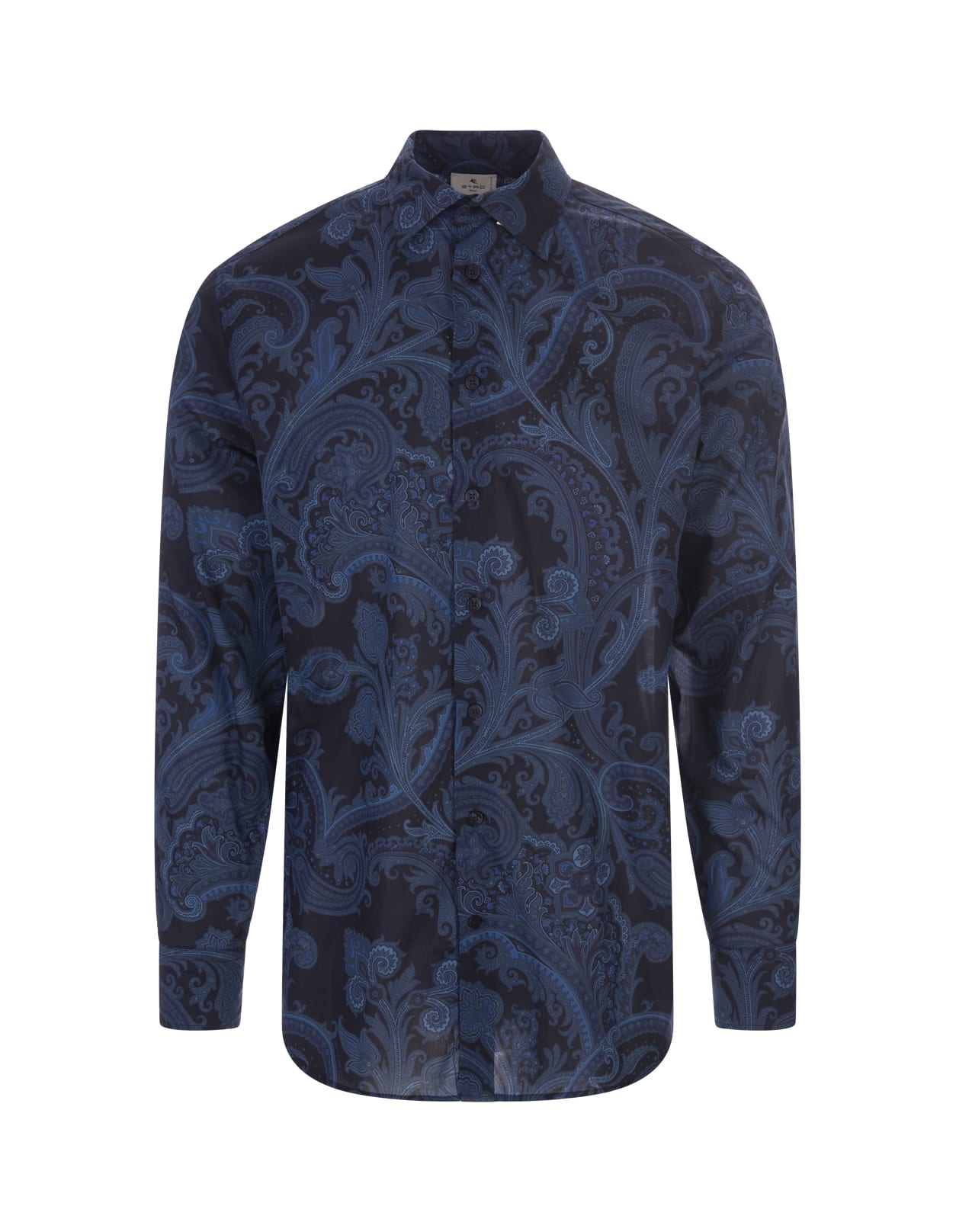 Shop Etro Navy Blue Paisley Cotton Shirt