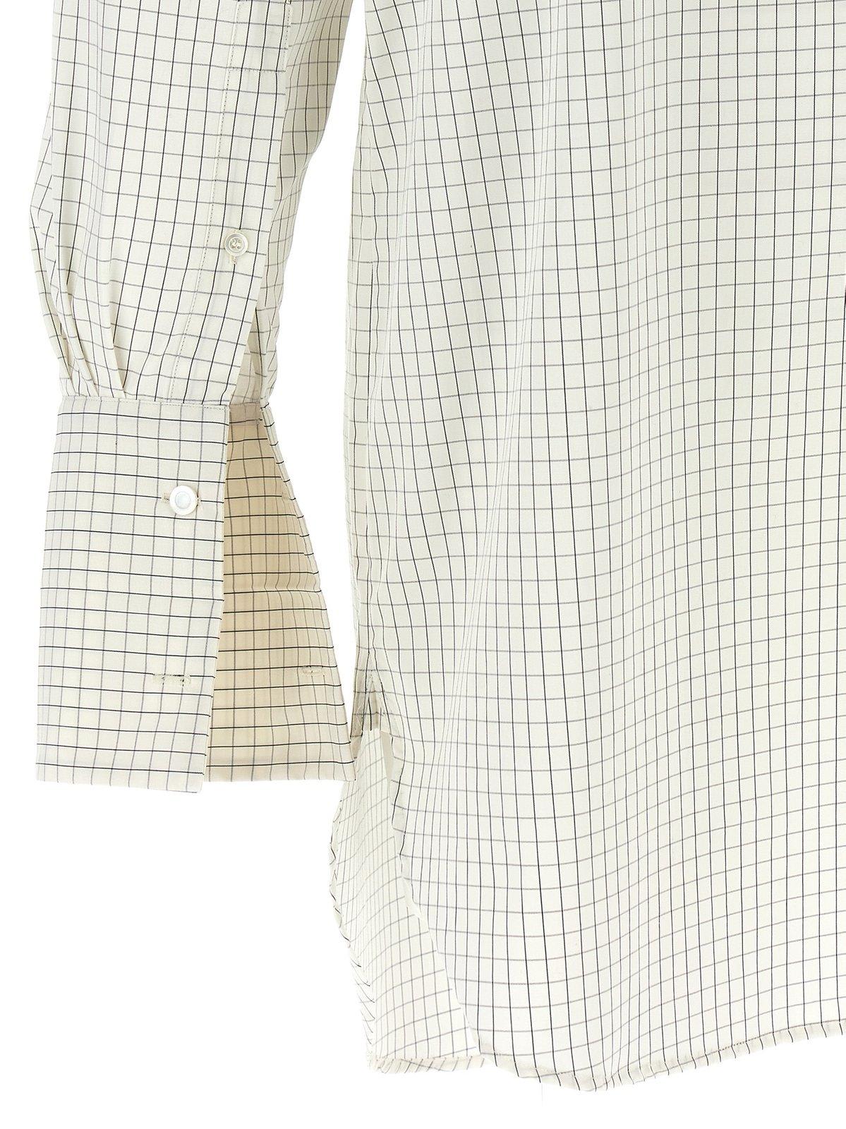 Dries Van Noten Back Buttoned Checkered Shirt With High Collar In White