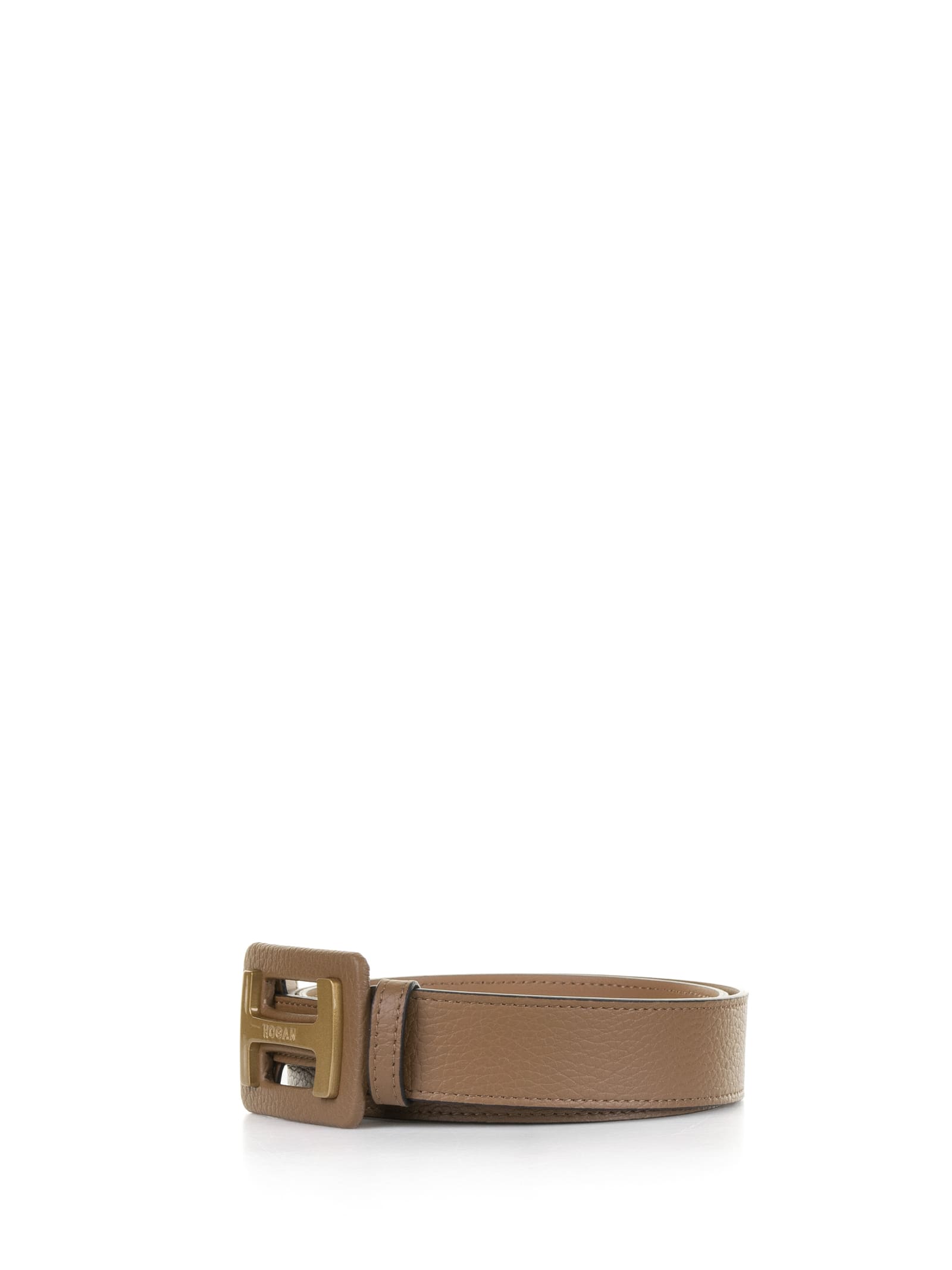 Shop Hogan Brown Leather Belt With Logo In Cognac Scuro