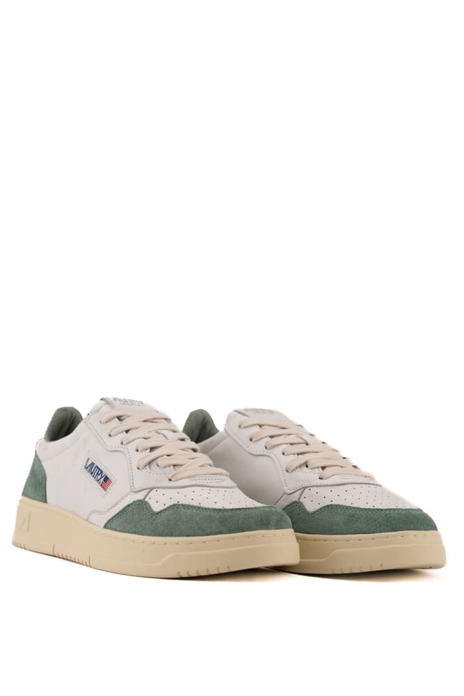 Shop Autry Medialist Low Sneakers In Goatskin And Suede In White Military