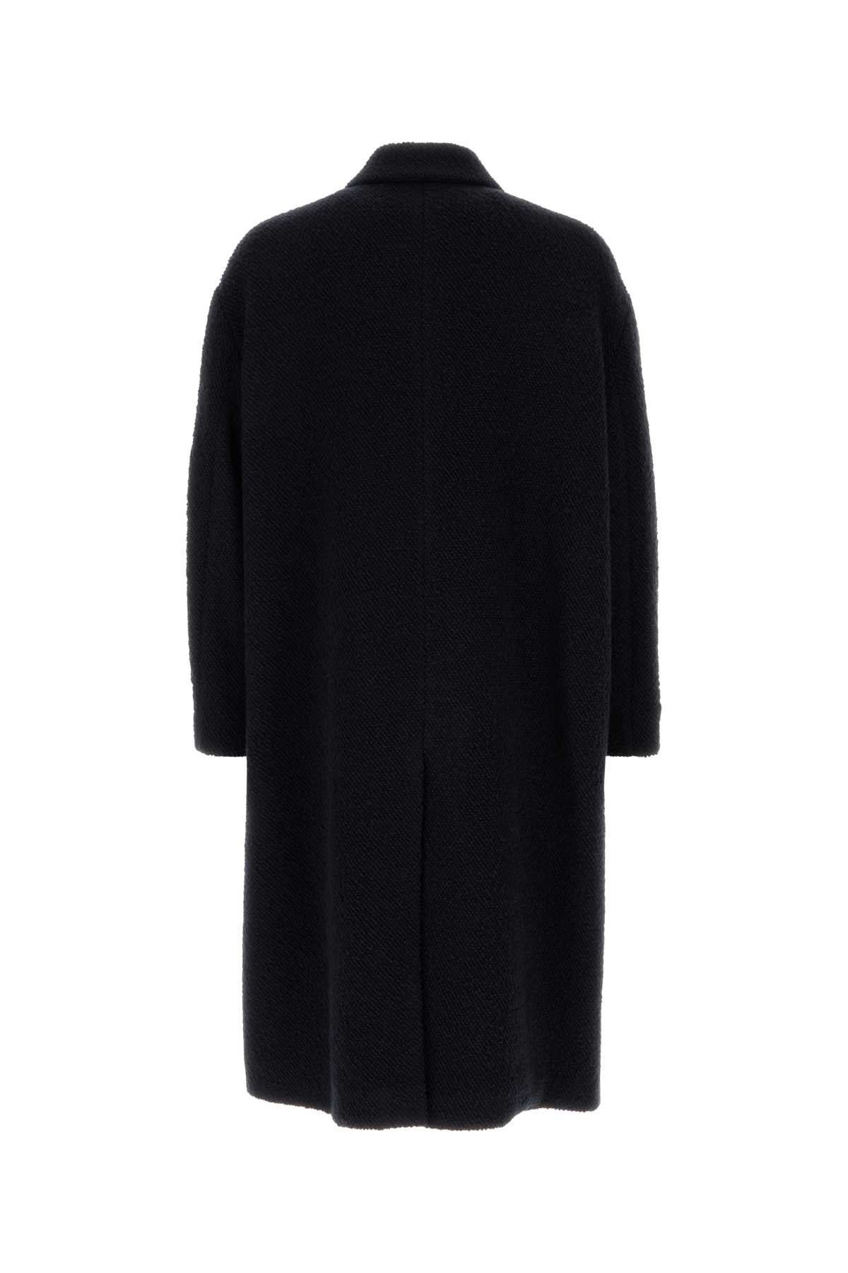 Giorgio Armani Long Wool Blend Coat With Side Pockets In Black
