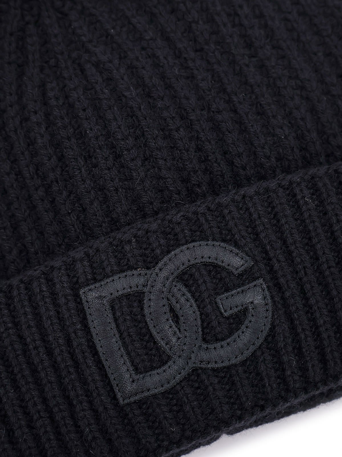 Shop Dolce & Gabbana Dg Logo Patch Knitted Beanie In Black