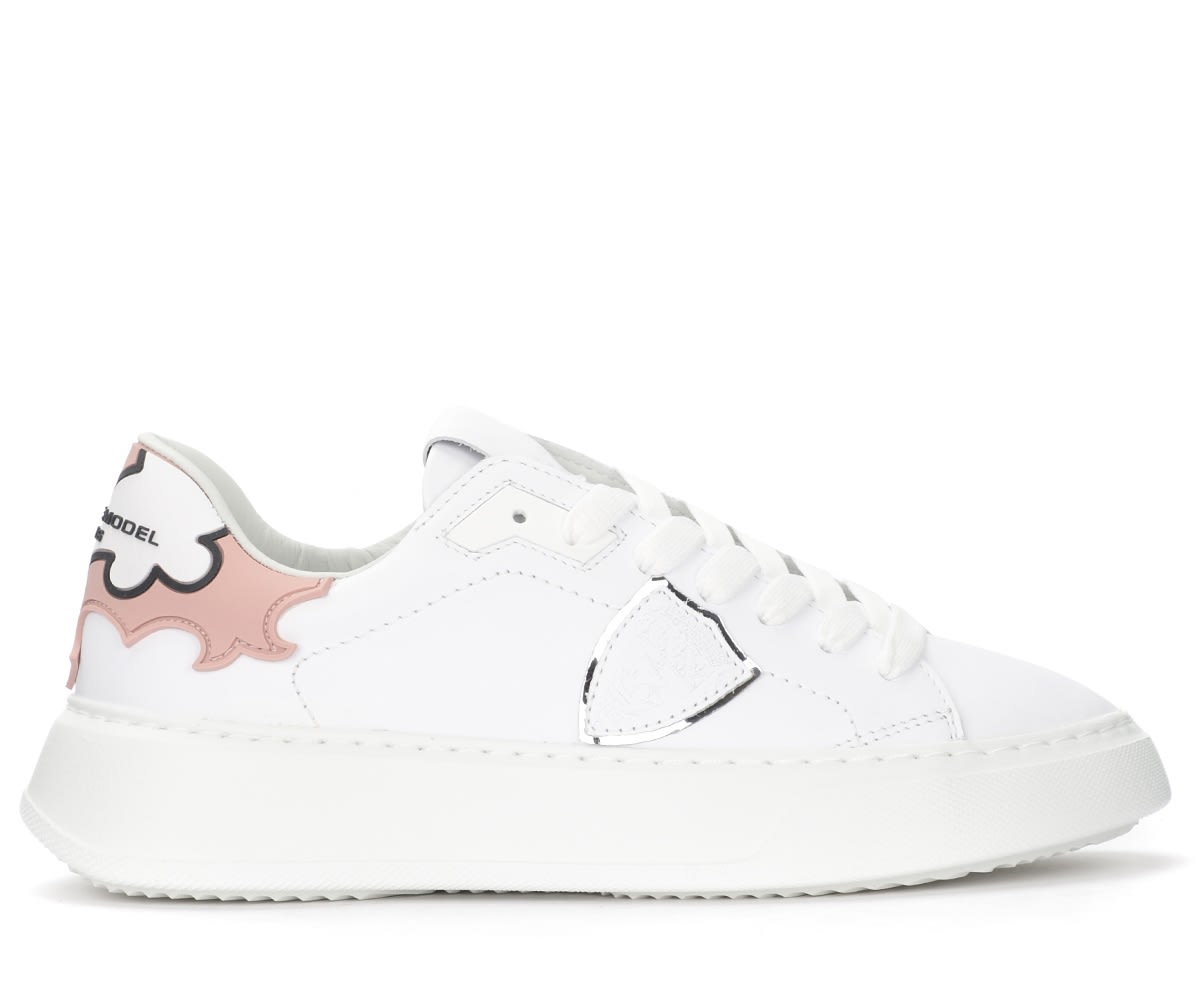 Philippe Model Temple Oregon White And Pink Leather Trainers