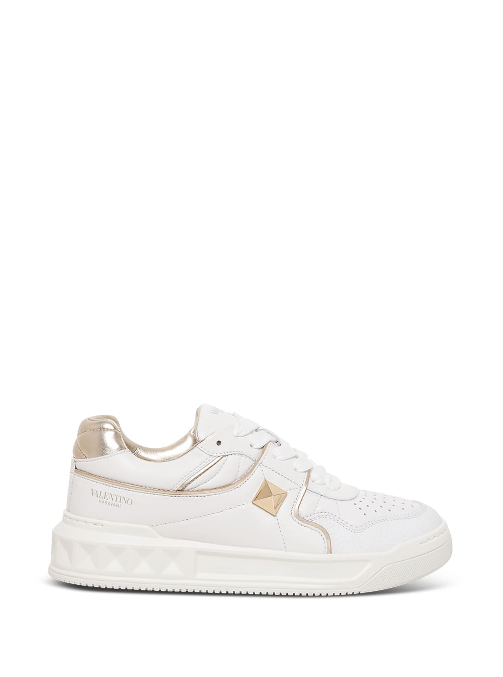Valentino Garavani White And Gold One Stud Leather Sneakers