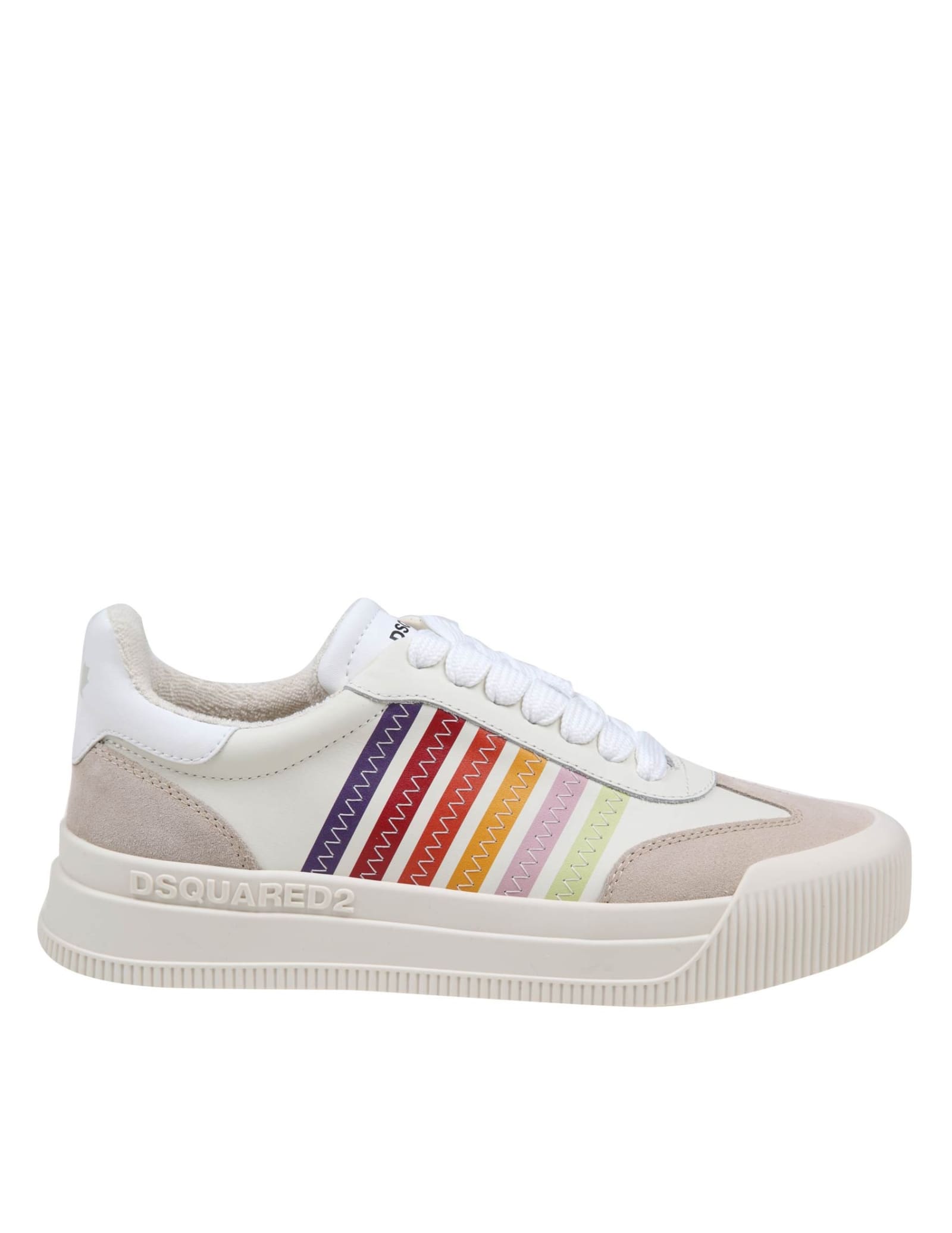 Shop Dsquared2 New Jersey Sneakers In Cream Color Leather In White/multicolor