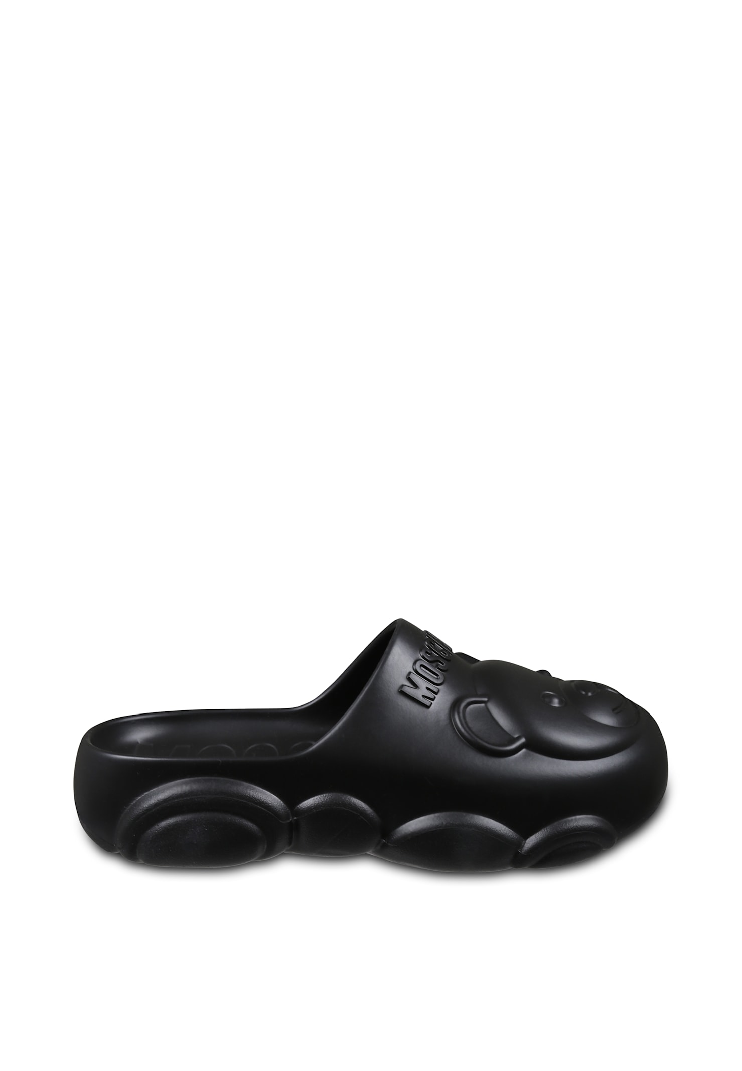 Moschino Black Mules For Kids With Teddy Bear In Black