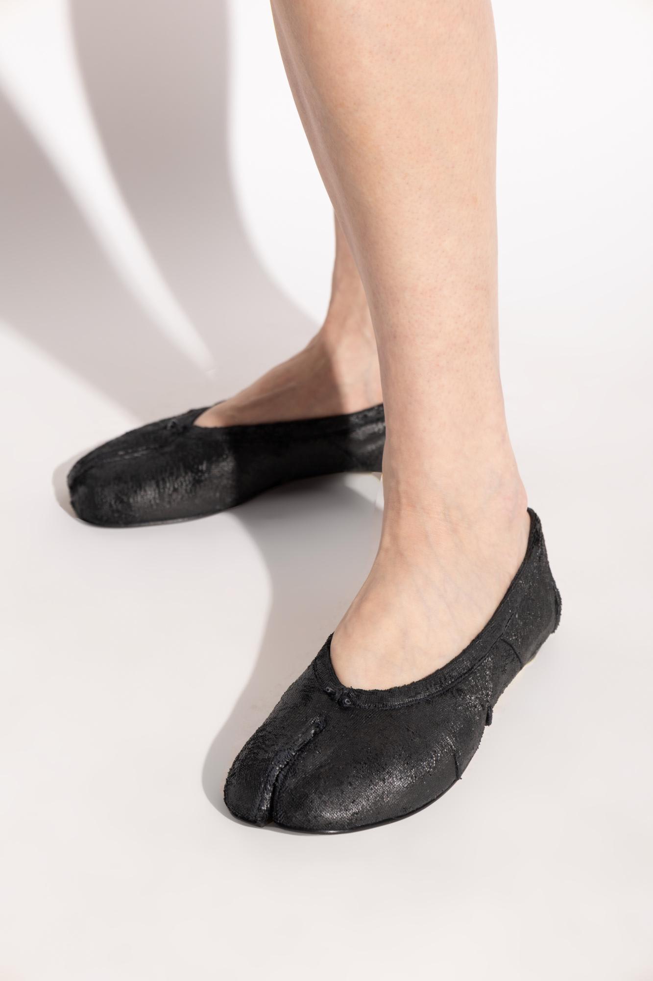 Maison Margiela Tabi Leather Ballerina Flats In Black