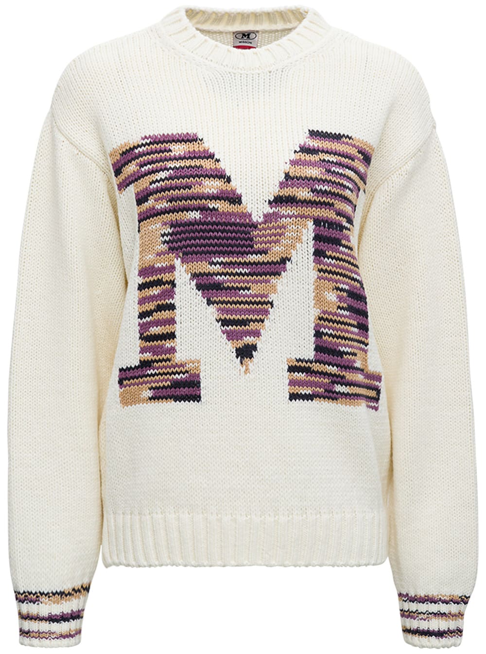 M Missoni White Wool Blend Sweater With Logo M Missoni
