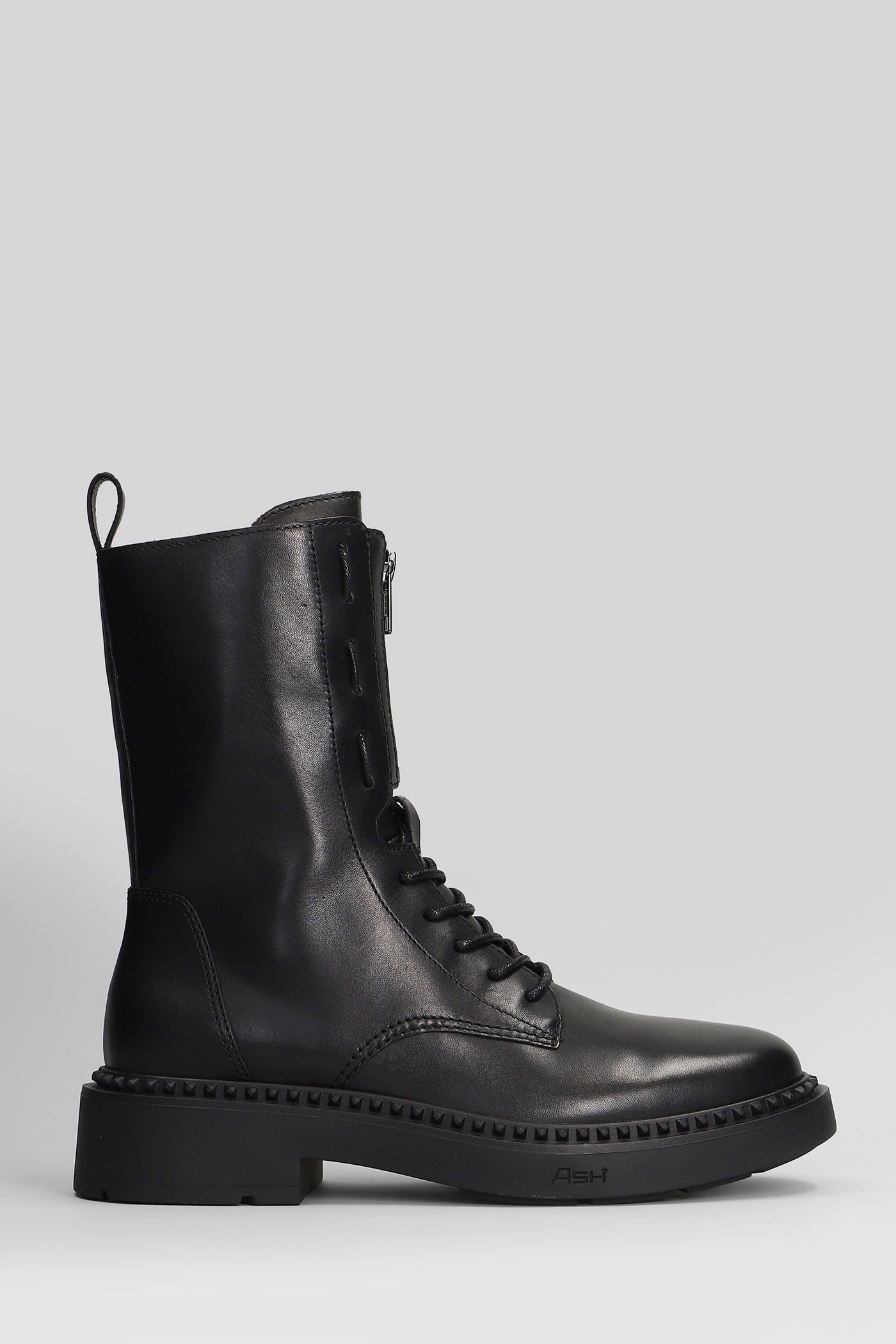 Ash Misty Combat Boots In Black Leather In Black