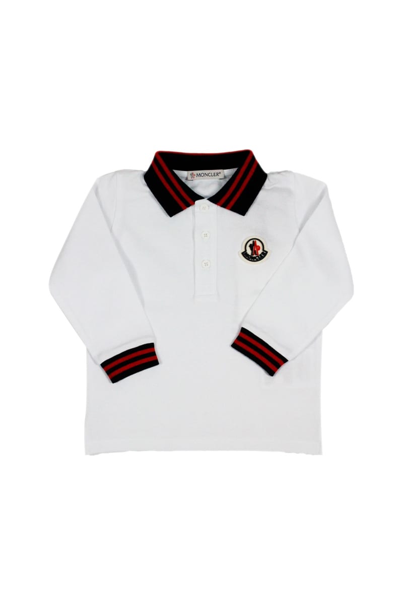 Moncler Long-sleeved Polo Shirt With Collar And Cuffs In Contrasting Color With Logo