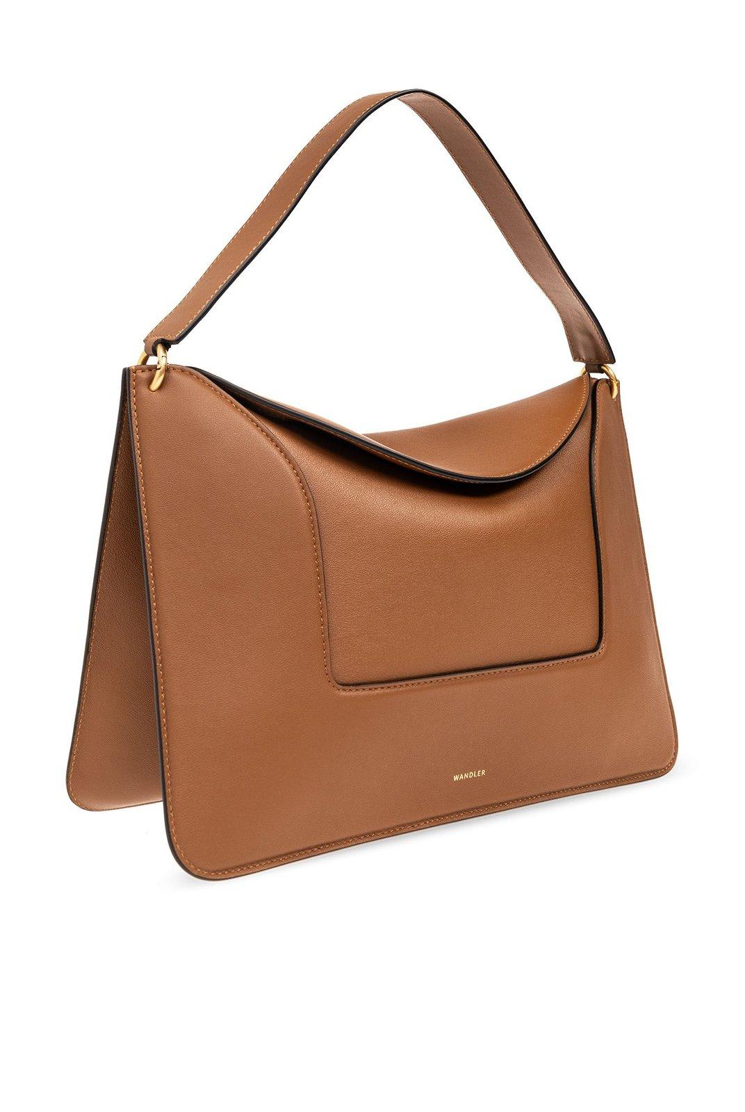 Shop Wandler Penelope Foldover Top Shoulder Bag In Marrone