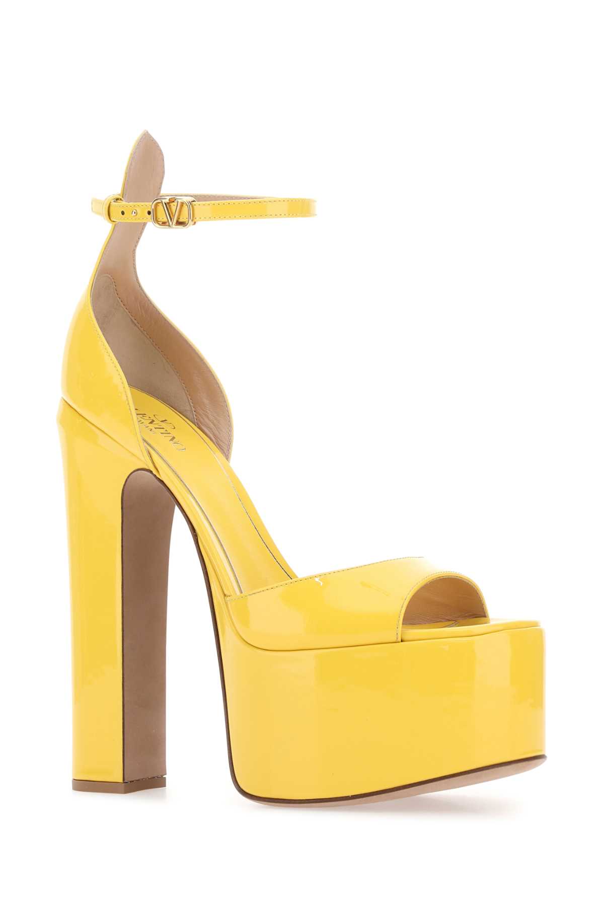 Shop Valentino Yellow Leather Tan-go Sandals In Kn8