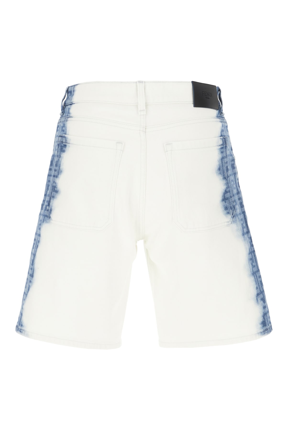 Shop Fendi White Stretch Denim Bermuda Shorts In Dark Blu