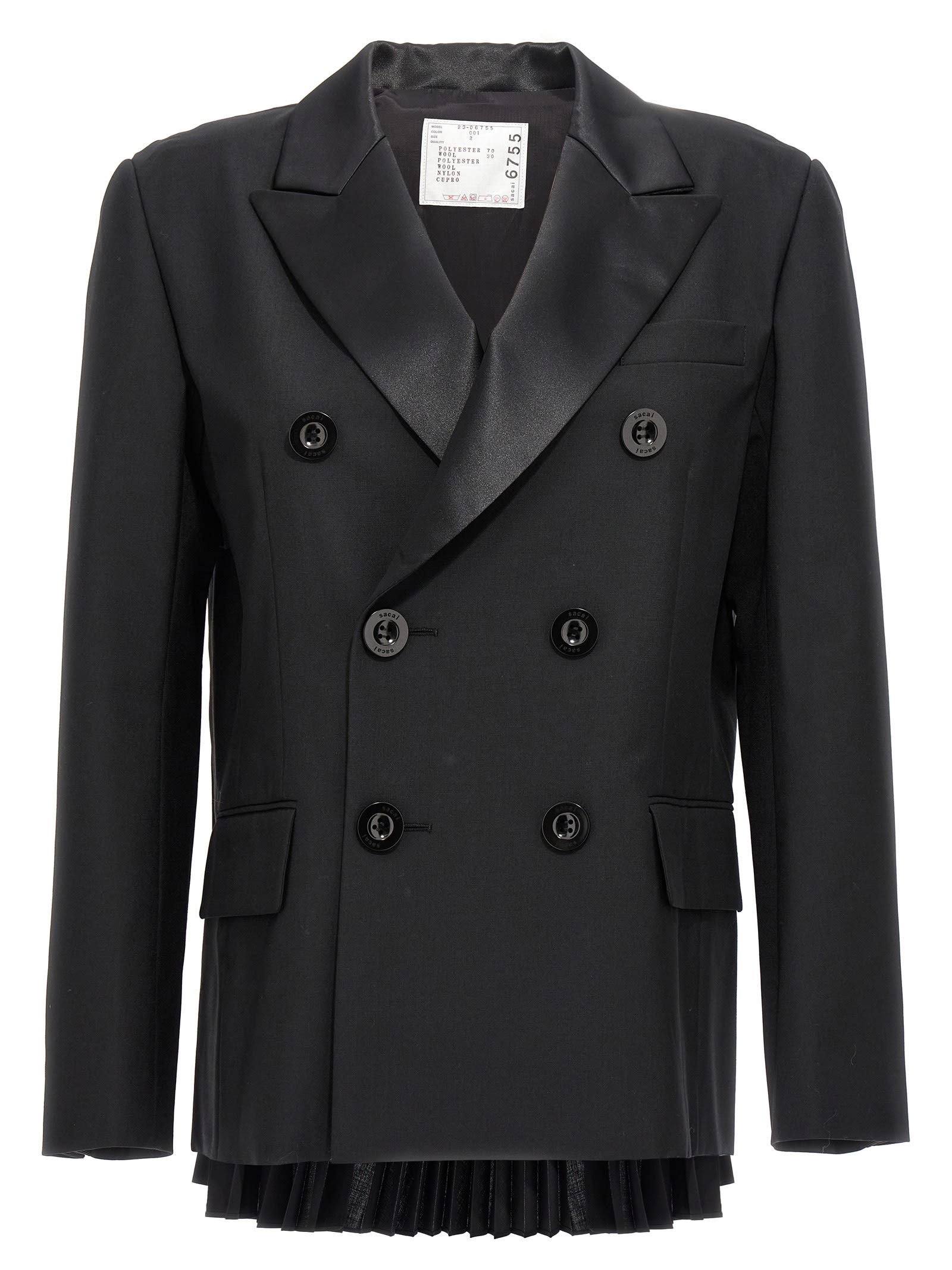 SACAI PLEATED DOUBLE BREAST BLAZER JACKET