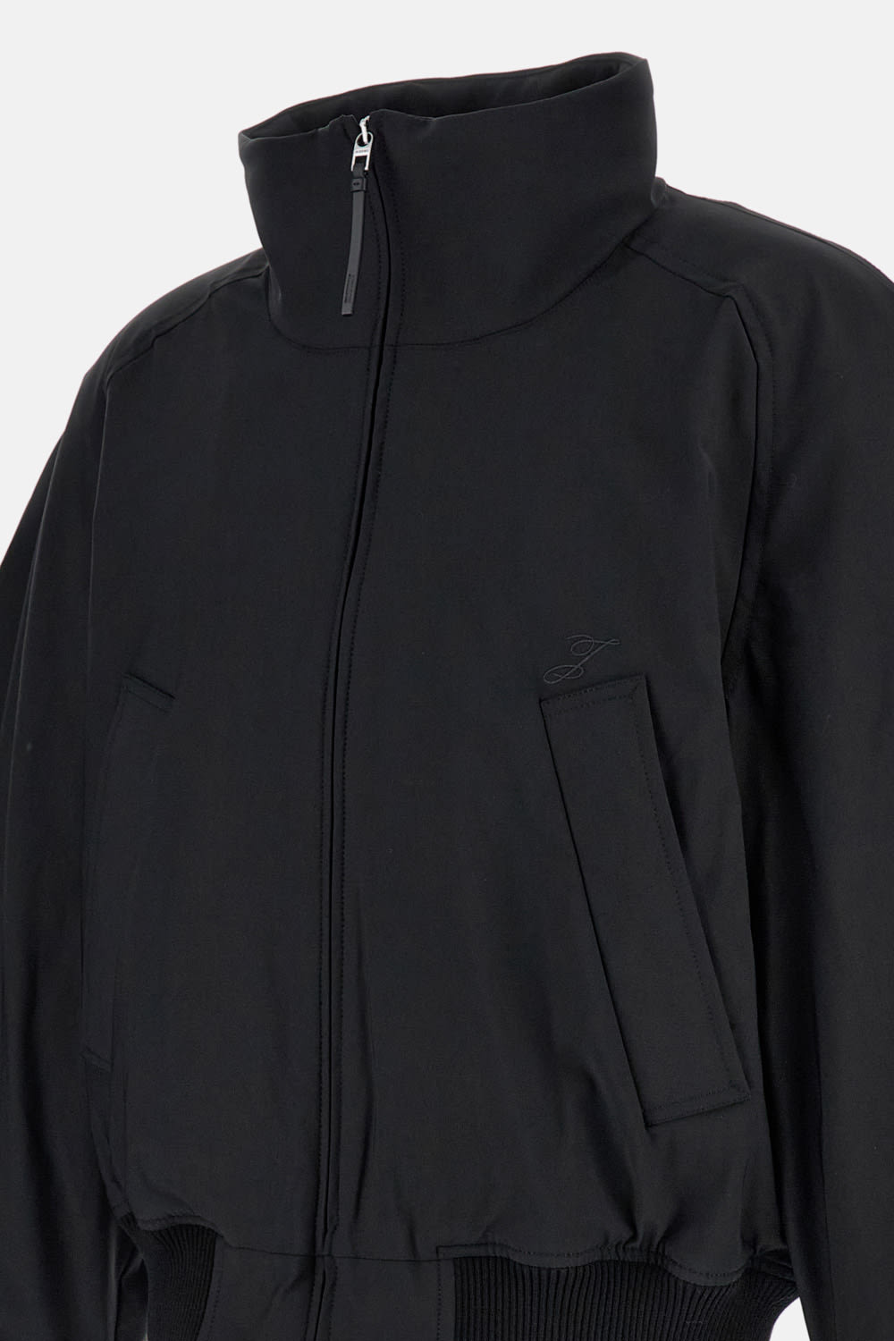 Jacquemus Stretch Cotton Blend Jacket With Zip And High Collar In Black