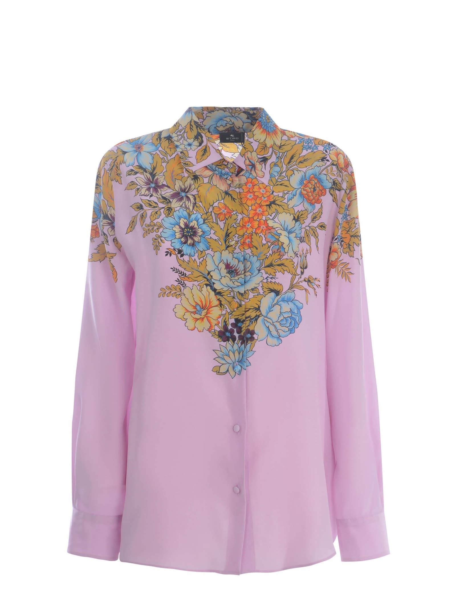 Shop Etro Shirt  Bouquet Made Of Silk Crêpe In Pink