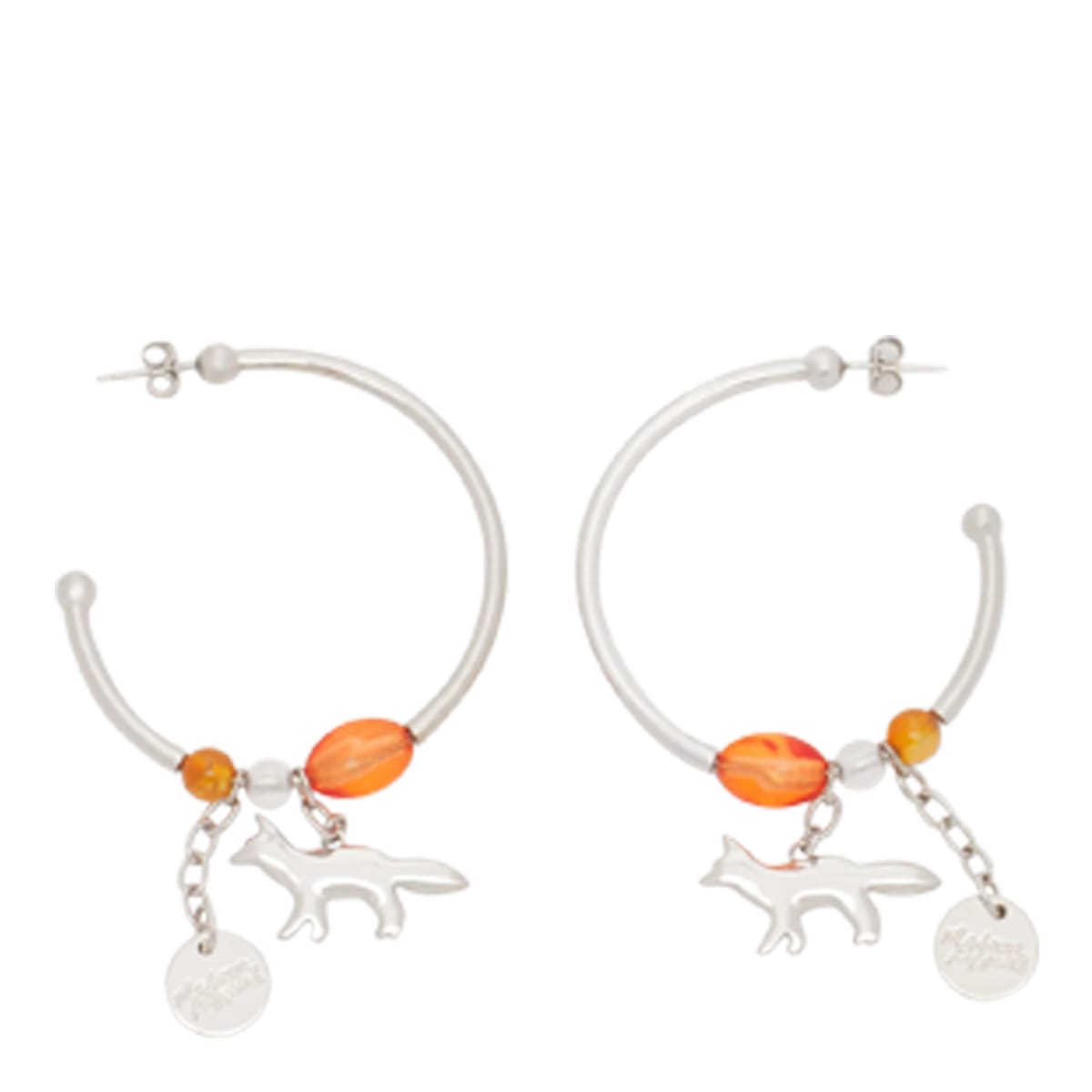 Shop Maison Kitsuné Profile Fox & Beads Earrings In Silver