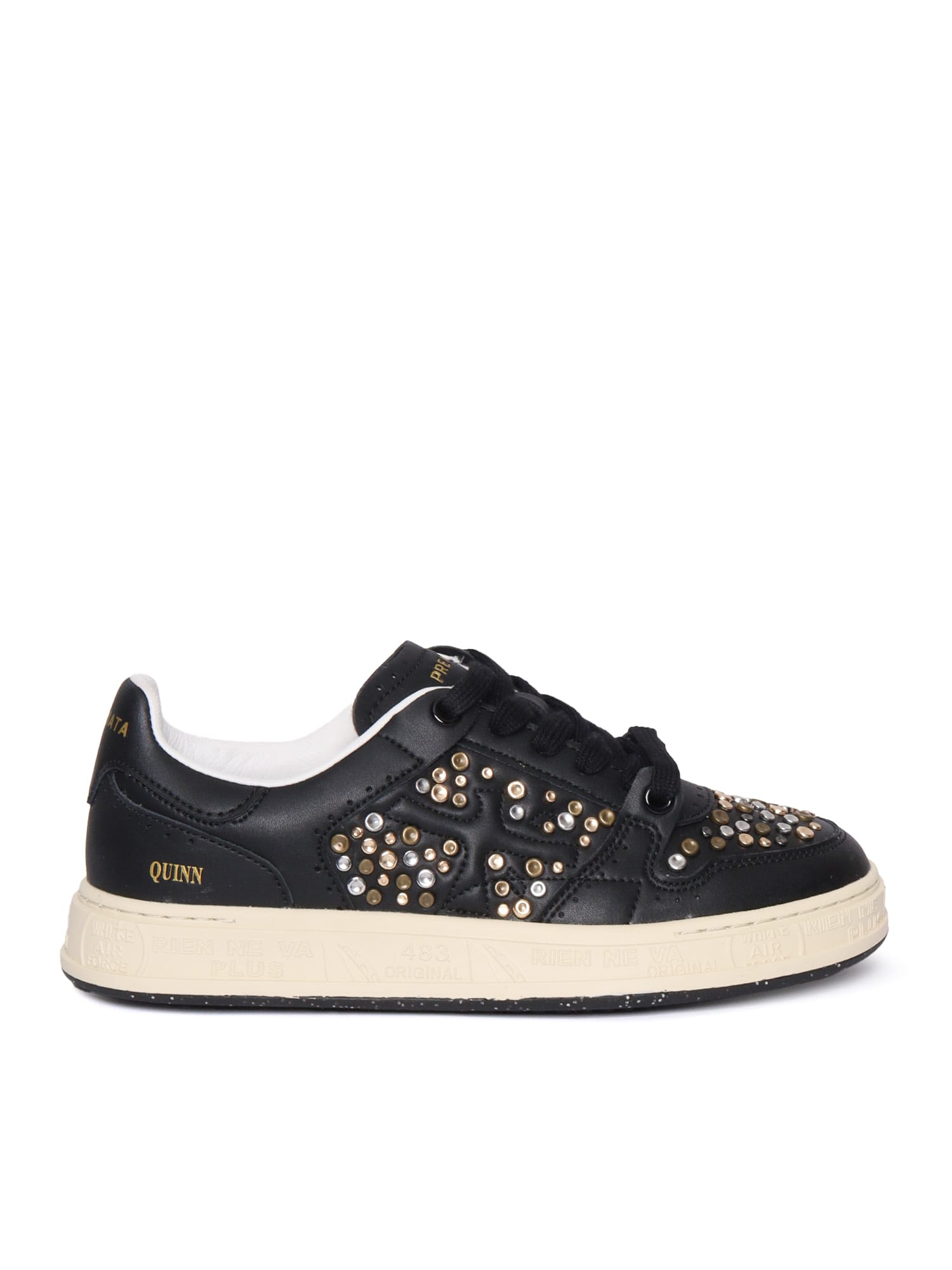 Premiata Smooth Leather Sneakers With Metallic Accents In Black