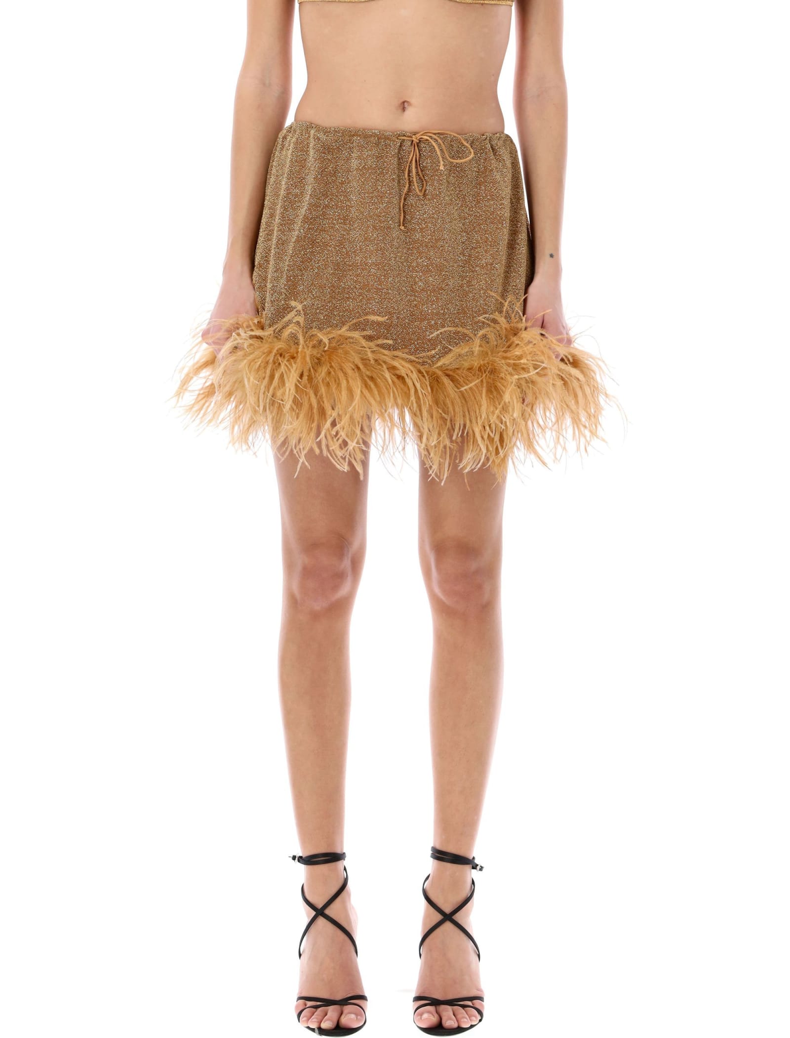 Shop Oseree Lumière Plumage Mini Skirt In Toffe Gold