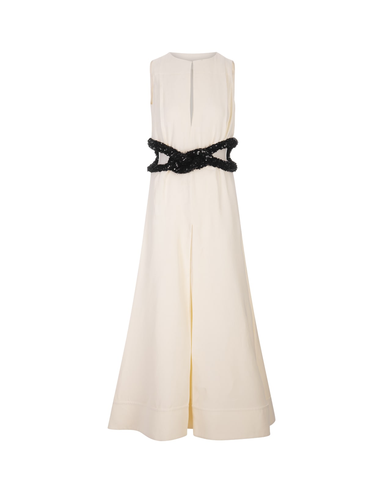 Jil Sander Natural Long Elegant Dress In Bianco