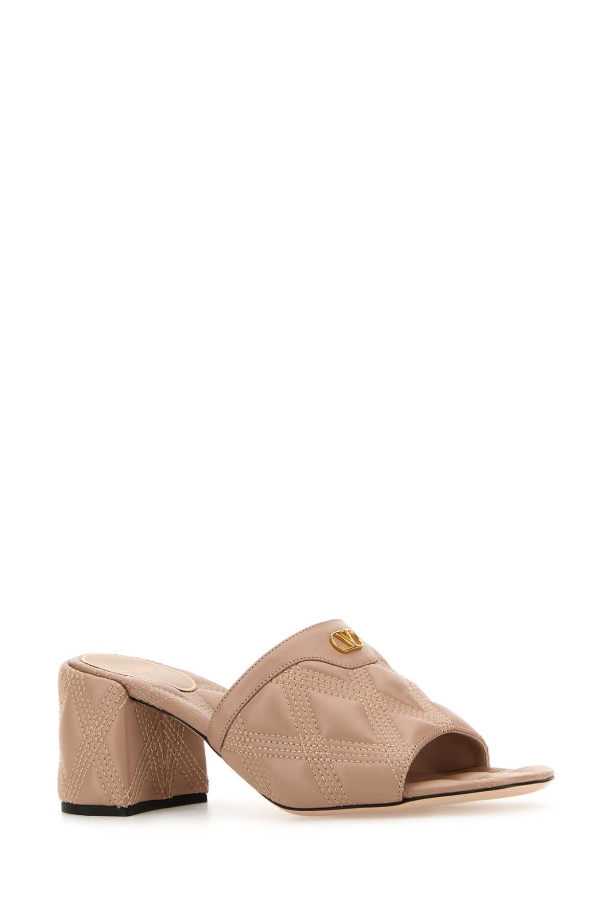 Valentino Antiqued Pink Leather Quiltie Mules In Rosecannelle